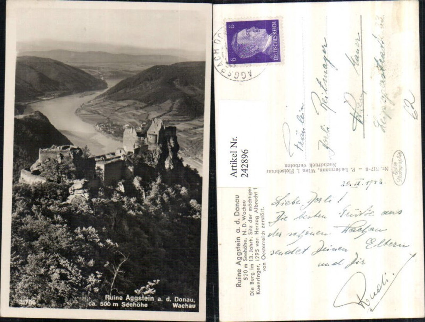 242896. Aggstein Castle ruins on the Danube in the Wachau region
