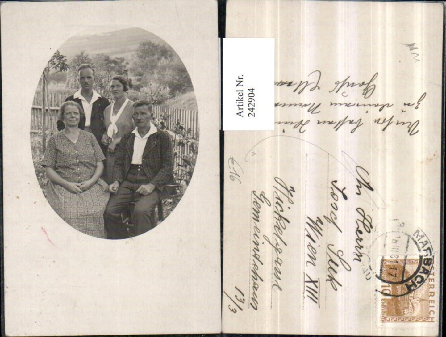 242904, Passepartout photo postcard Marbach an der Donau family photo