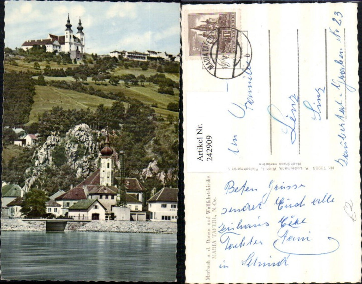 242909, Marbach an der Donau, partial view and pilgrimage church Maria Taferl