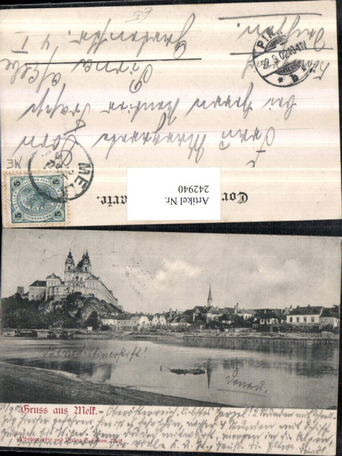 242940, Greetings from Melk on the Danube, partial view of the abbey