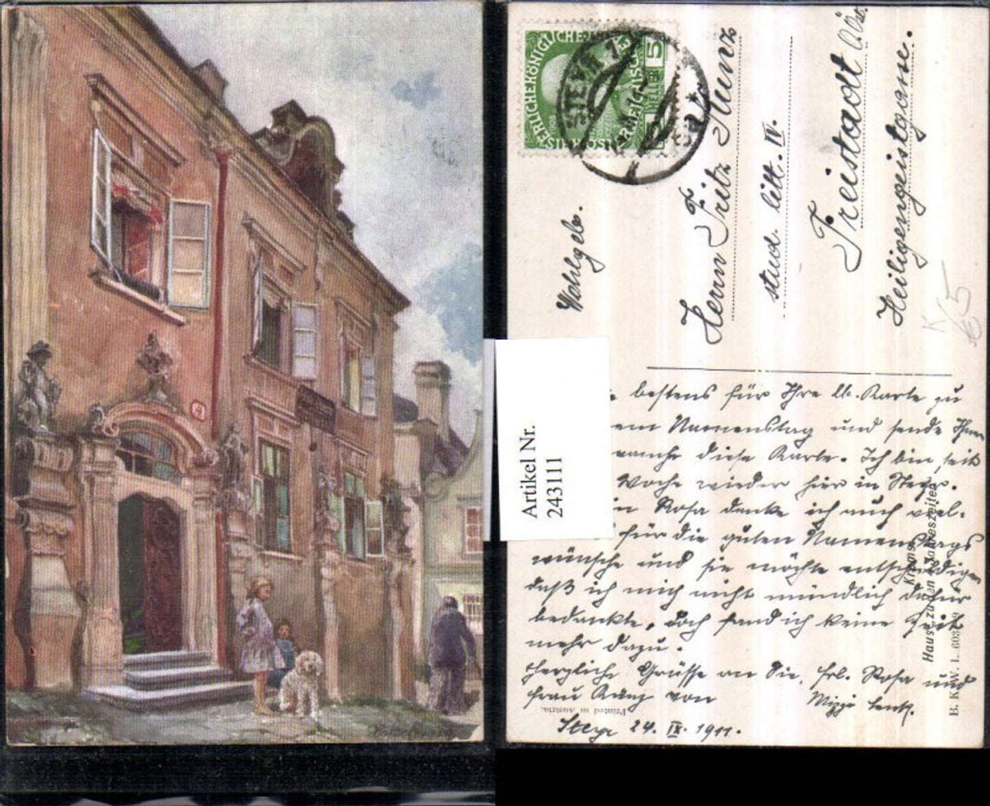 243111,Künstler AK Hofecker Krems an d. Donau Haus zu den 4 Jahreszeiten