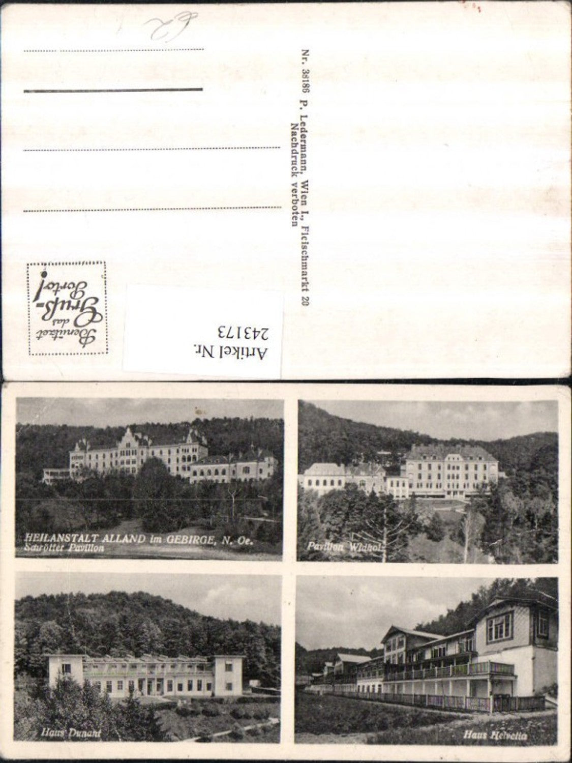 243173,Alland im Gebirge Heilanstalt Schrötter u. Wildholz Pavillon Haus Helvettia u. Dunant Mehrbildkarte