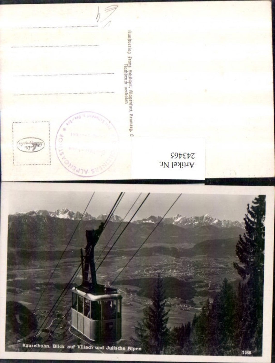 243465, Kanzelbahn cable car, view of Villach and the Julian Alps, pub Franz Schilcher 1468