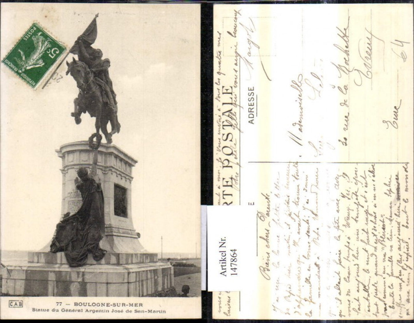 147864,Boulogne Sur Mer Statue du General Argentin Jose de San Martin Denkmal Statue