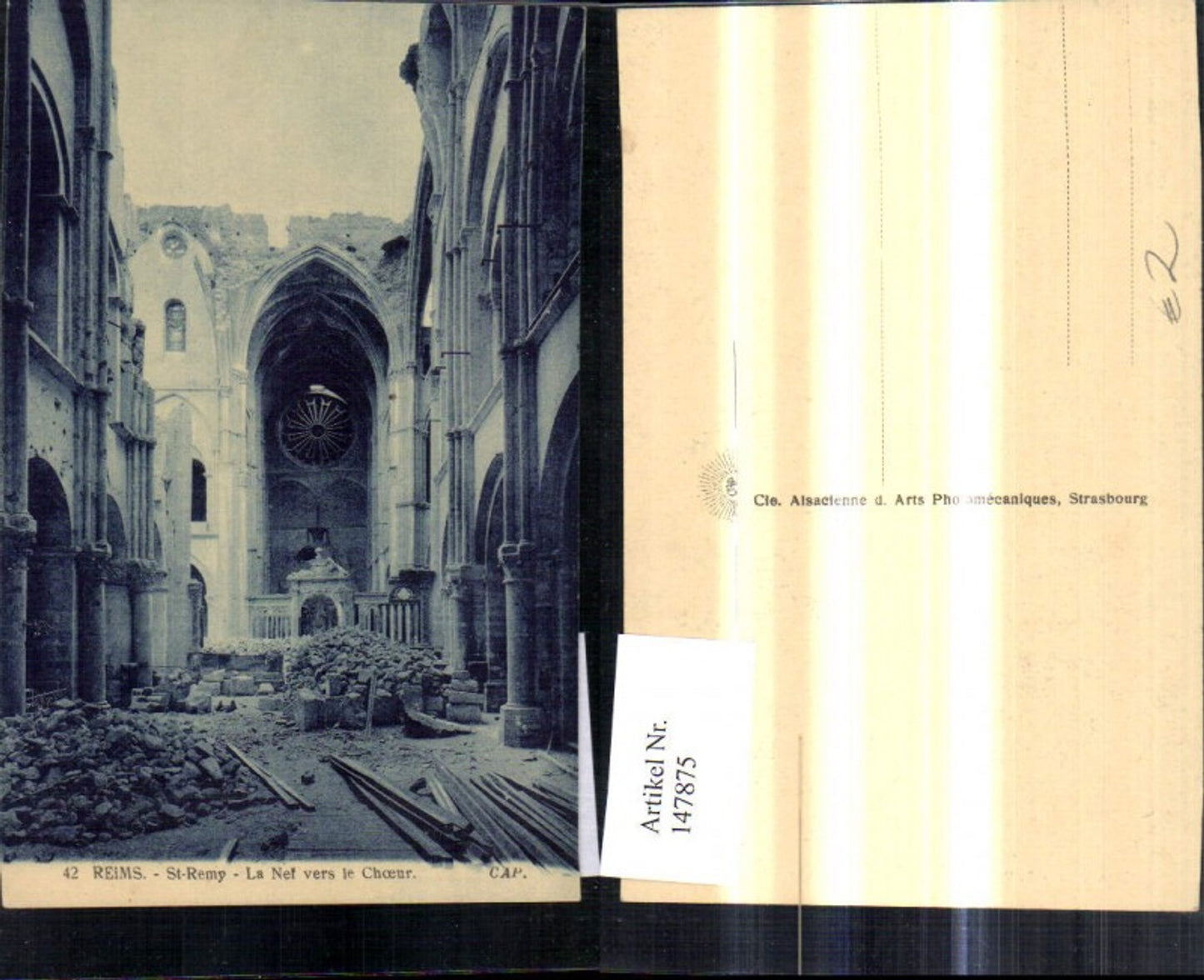 147875,Reims St Remy La Net vers le Choeur Zerstörte Kirche Innenansicht