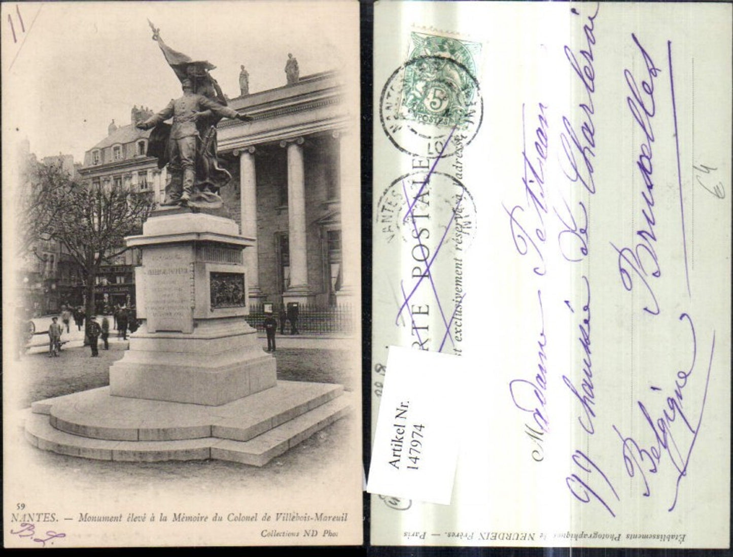 147974,Nantes Monument eleve a la Memoire du Colonel de Villebois Mareuil Statue Denkmal