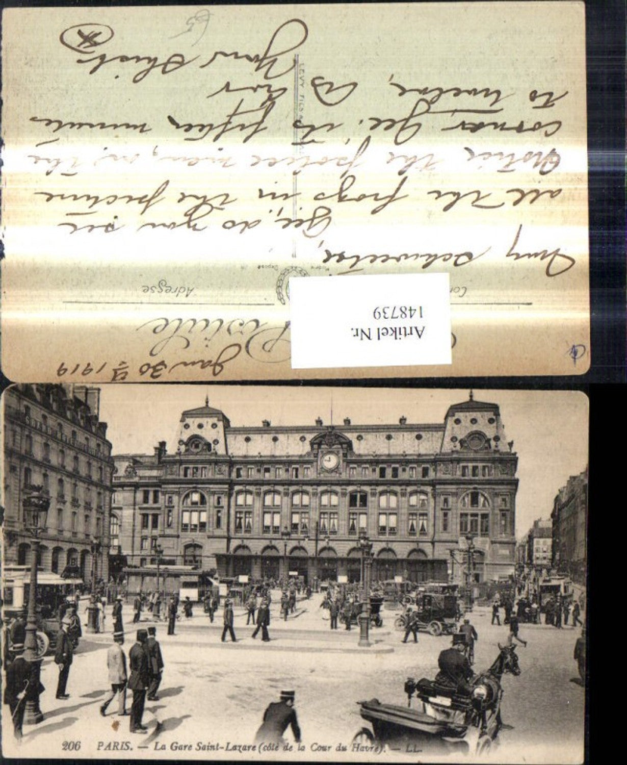 148739,Paris La Gare Saint Lazare Bahnhof Platzansicht Kutsche Automobile