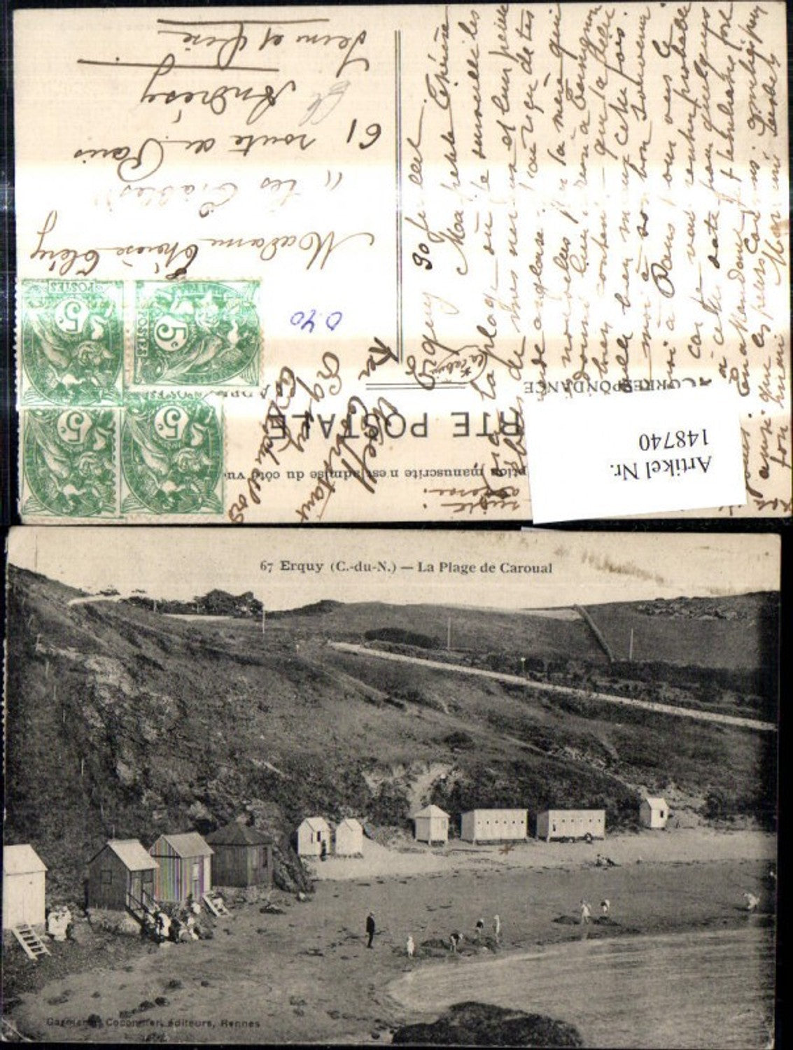 148740,Erquy La Plage de Caroual Strand Strandleben Badehäuser