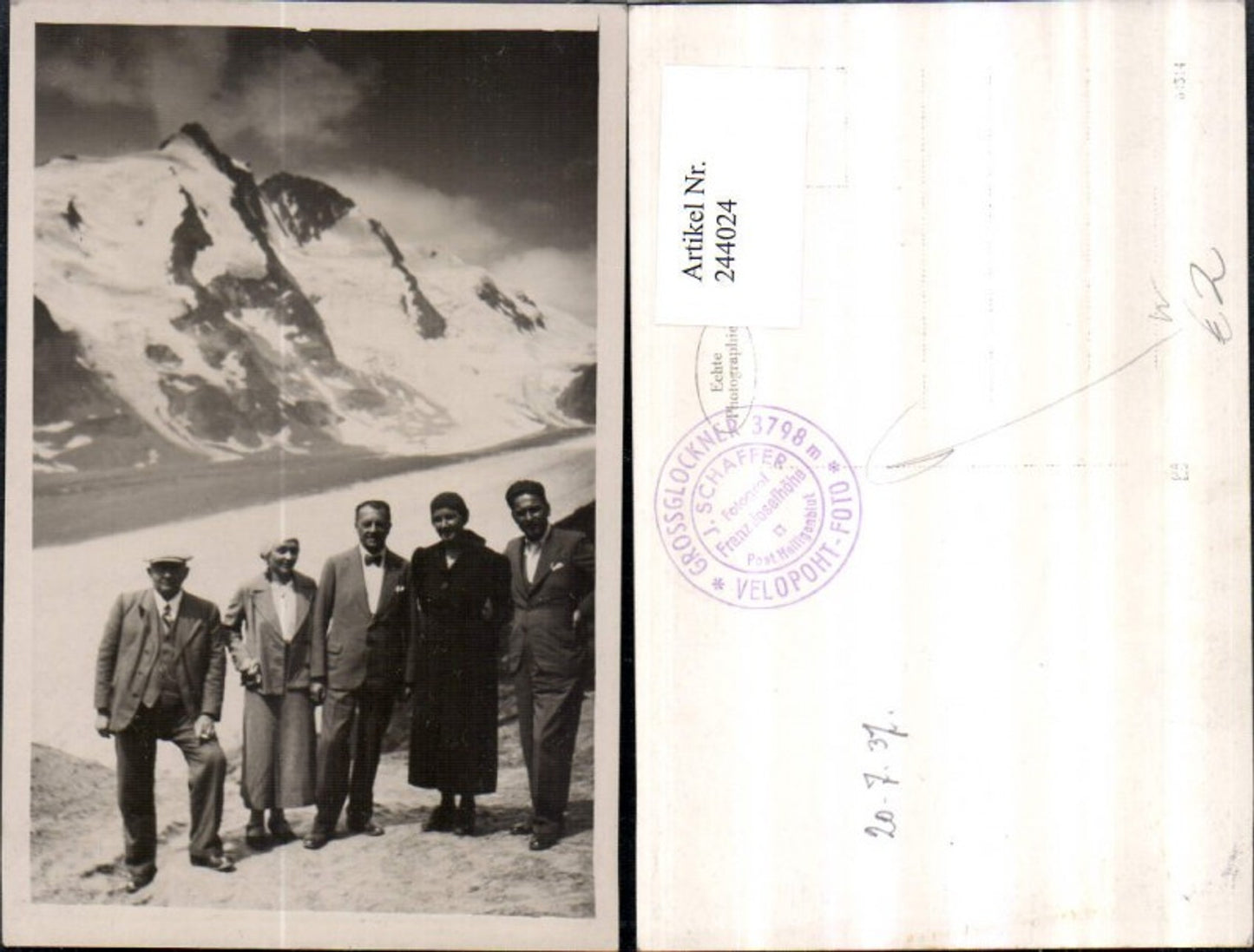 244024,Foto AK Großglockner Franz Josefhöhe b. Heiligenblut Männer u. Frauen Anzug Mantel Gruppenfoto