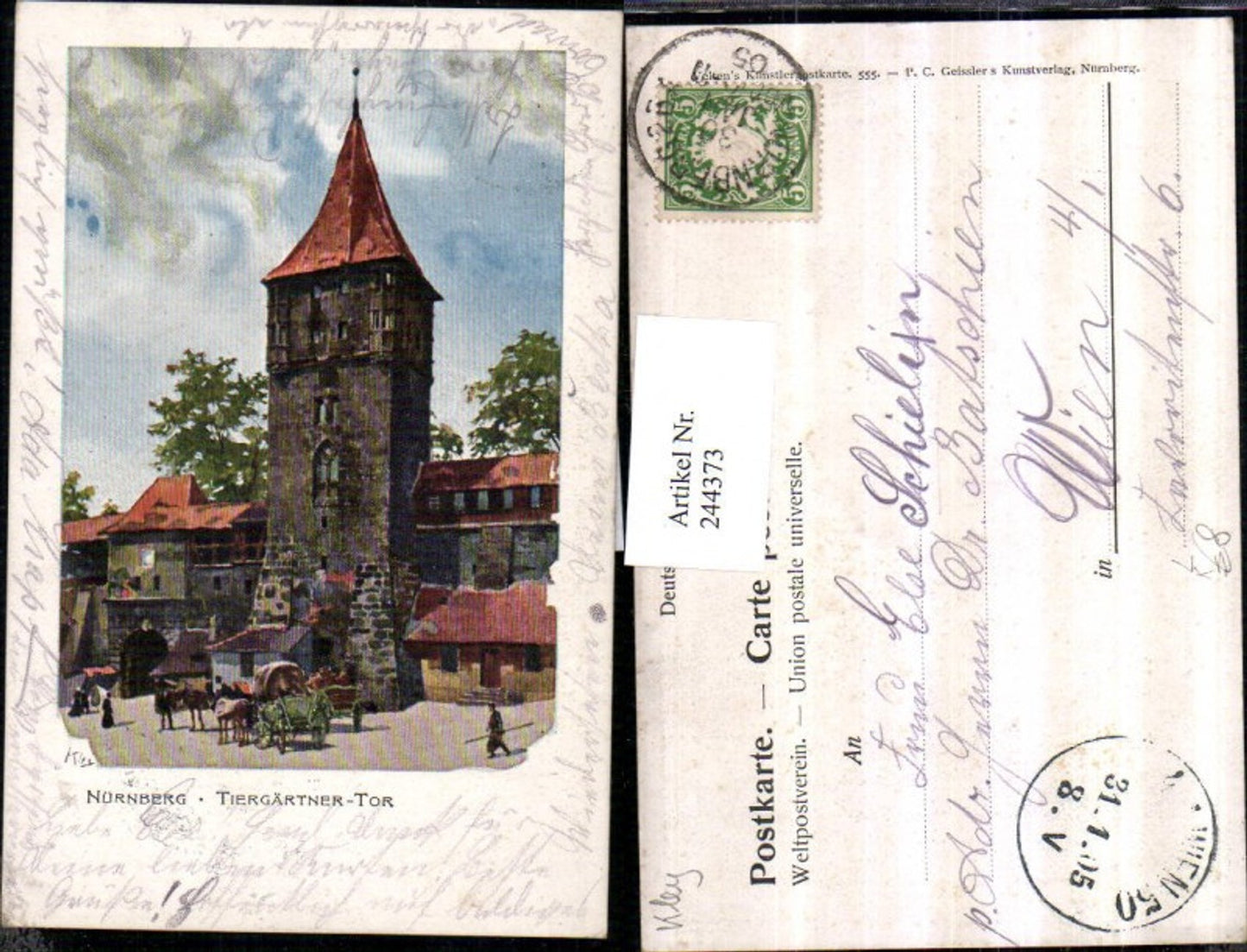 244373,Künstler Litho AK Kley Nürnberg Tiergärtner-Tor
