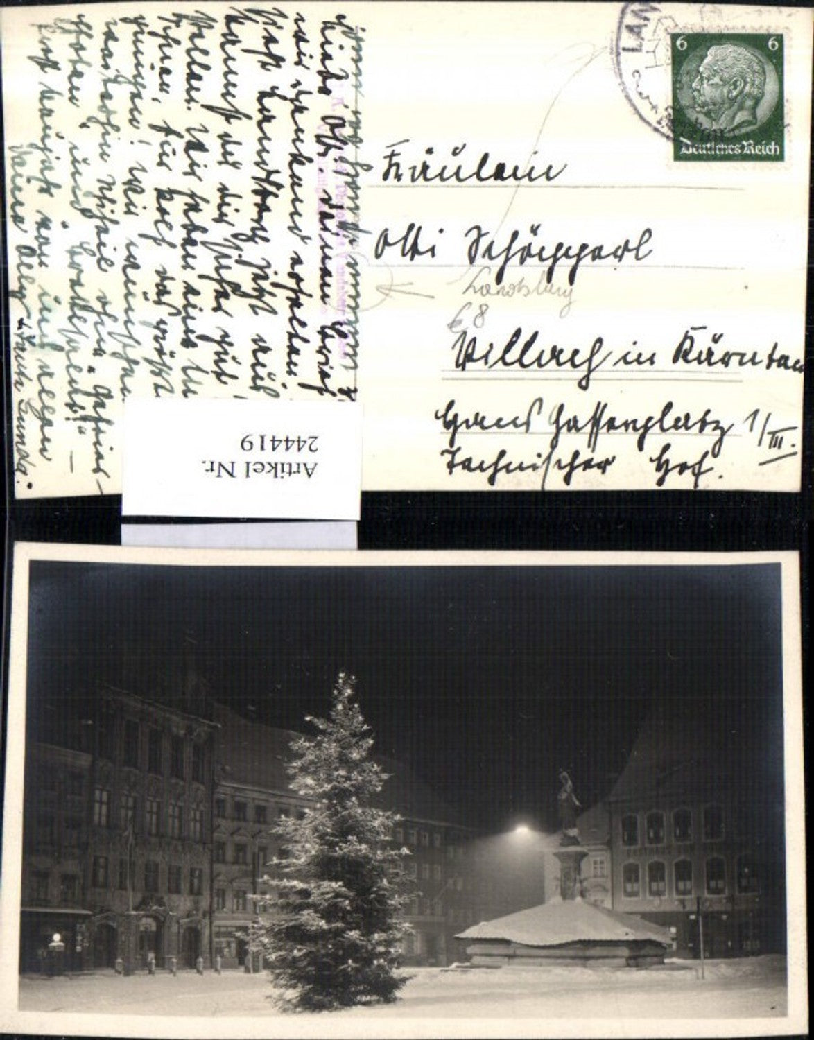 244419,Foto AK Landsberg am Lech Hauptplatz Brunnen Gasthaus Winterbild