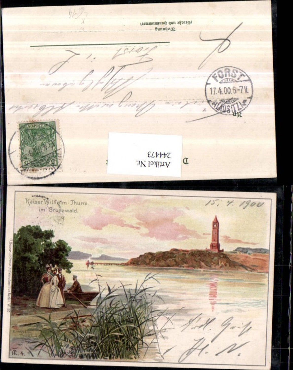 244473,Künstler Litho AK Ewald Thiel Berlin Kaiser Wilhelm-Turm im Grunewald