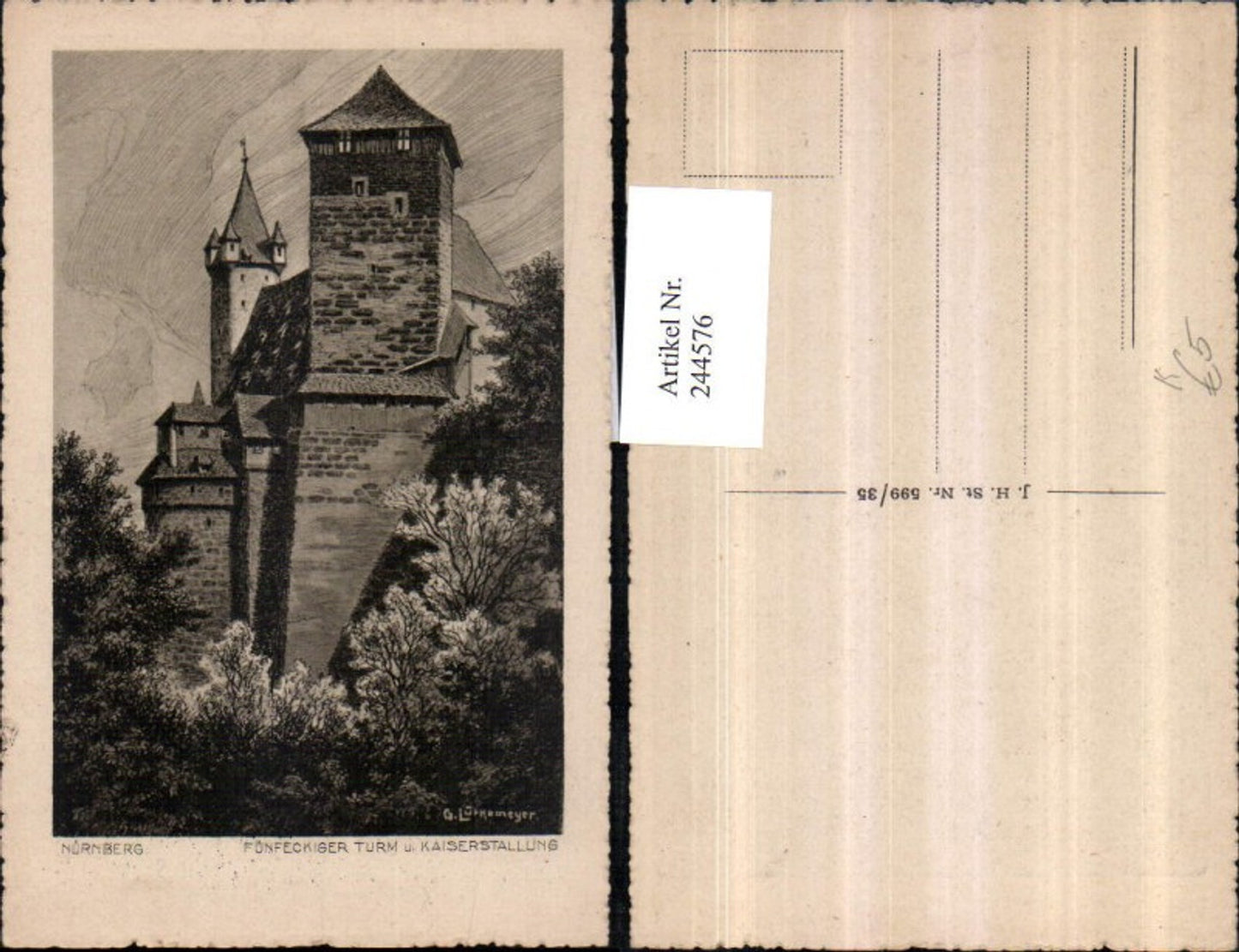 244576,Künstler AK G. Lütkemeyer Nürnberg Fünfeckiger Turm u. Kaiserstallung
