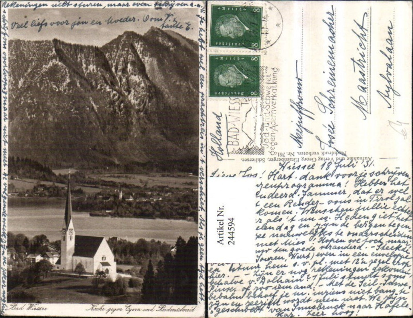 244594,Bad Wiessee Kirche geg. Egern u. Bodenschneid