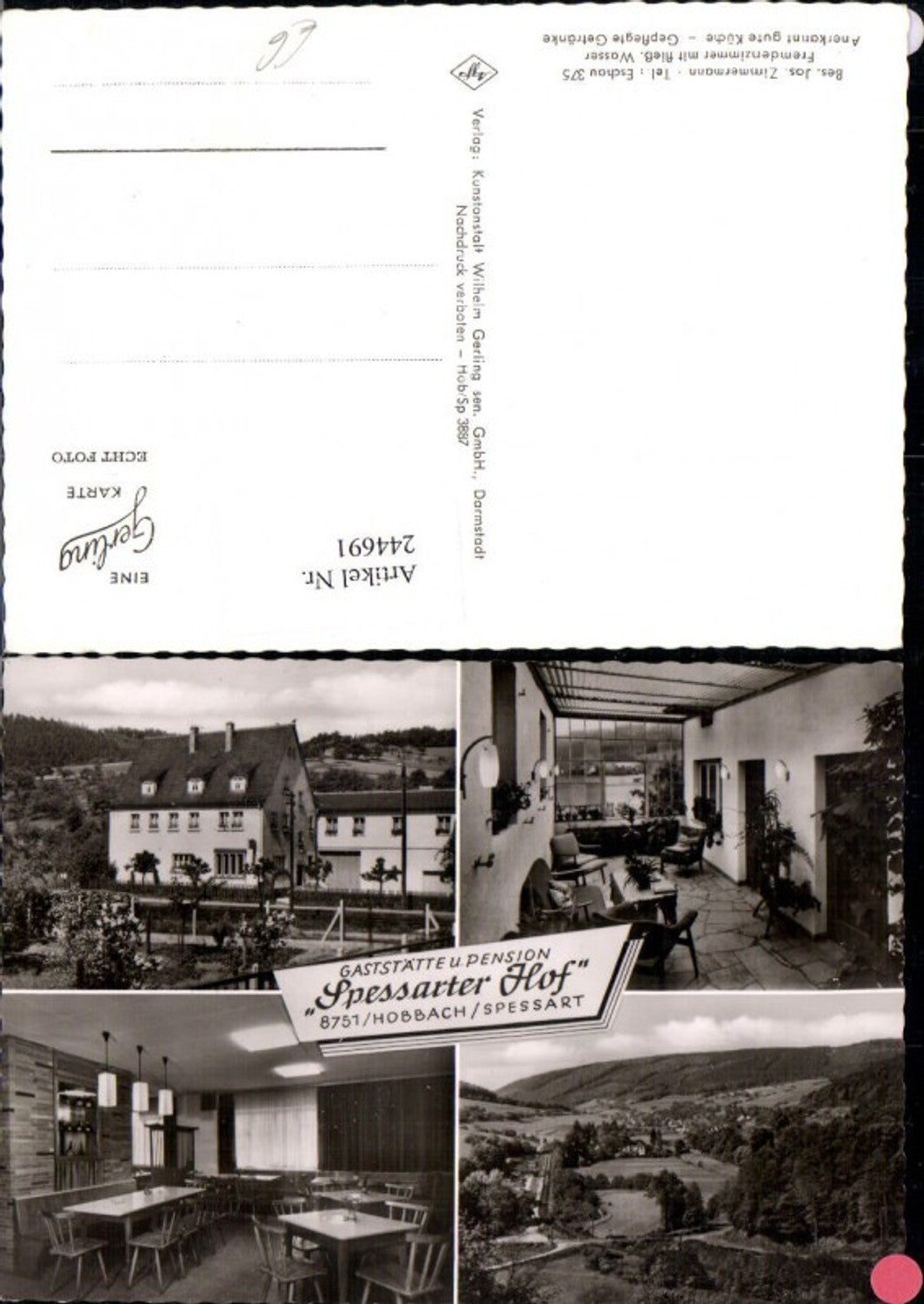 244691,Hobbach im Spessart b. Eschau Gaststätte u. Pension Spessarter Hof Mehrbildkarte