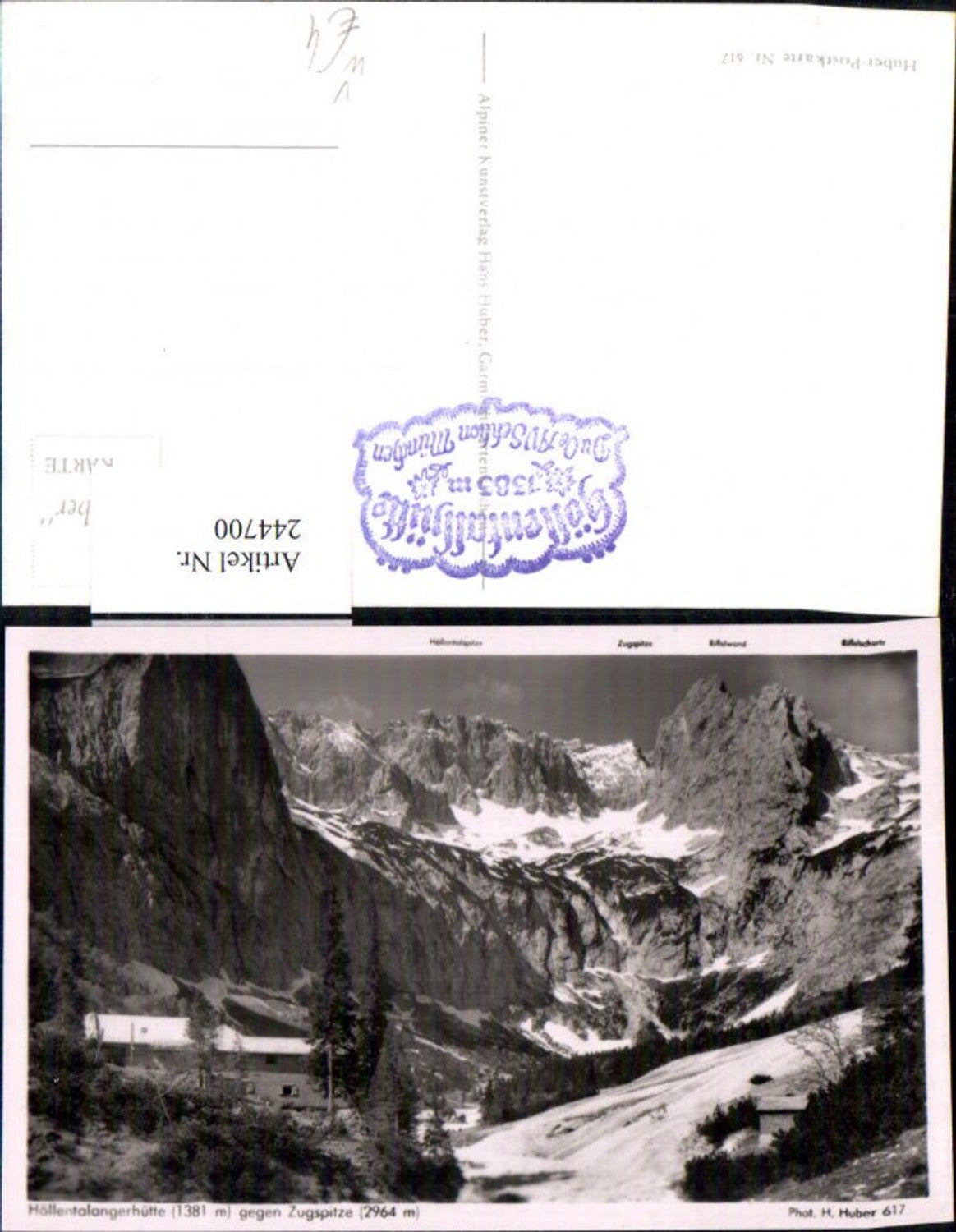 244700,Höllentalangerhütte geg. Zugspitze b. Garmisch-Partenkirchen Bergkulisse pub Photo Huber 617