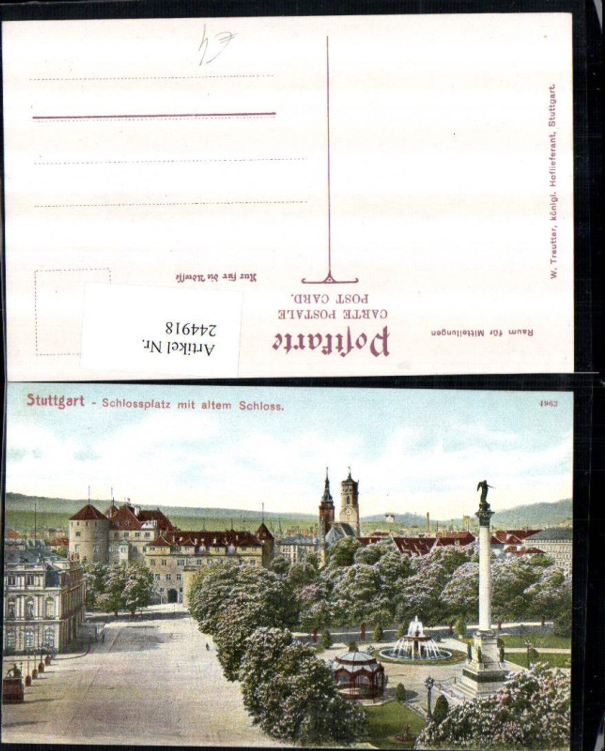 244918,Stuttgart Schlossplatz m. Altem Schloss Säule Brunnen