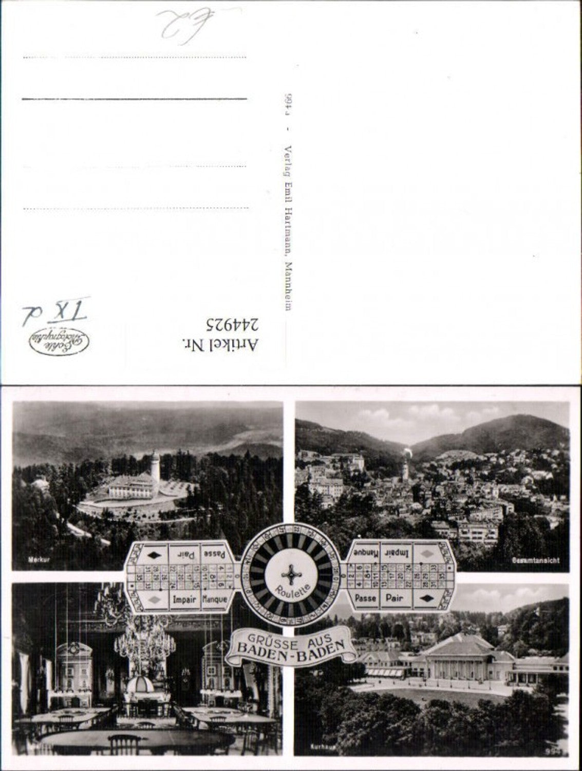 244925,Grüße aus Baden-Baden Totale Merkur Kurhaus Speisesaal Mehrbildkarte