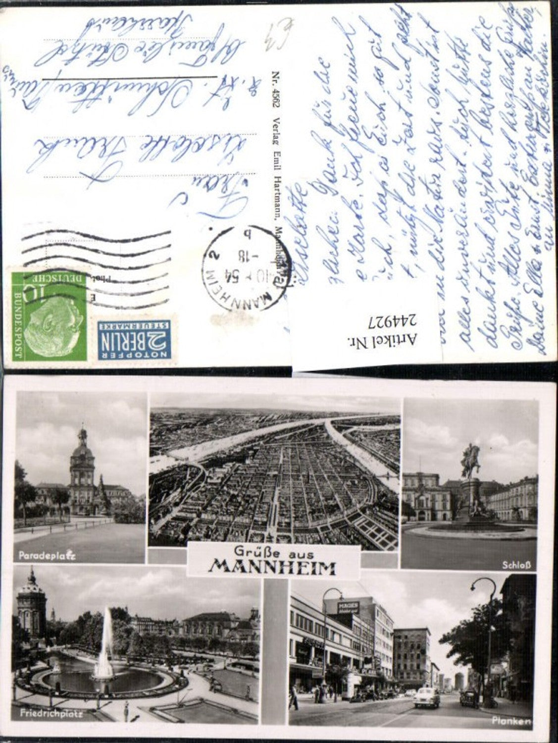 244927,Grüße aus Mannheim Totale Paradeplatz Schloss m. Denkmal Planken Friedrichsplatz Brunnen Mehrbildkarte
