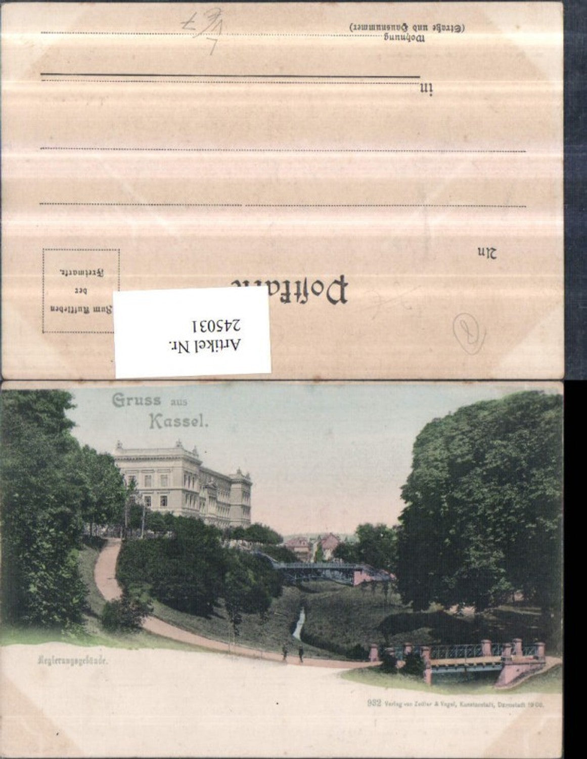 245031,Litho AK Gruß aus Kassel Regierungsgebäude pub Zedler u. Vogel 932