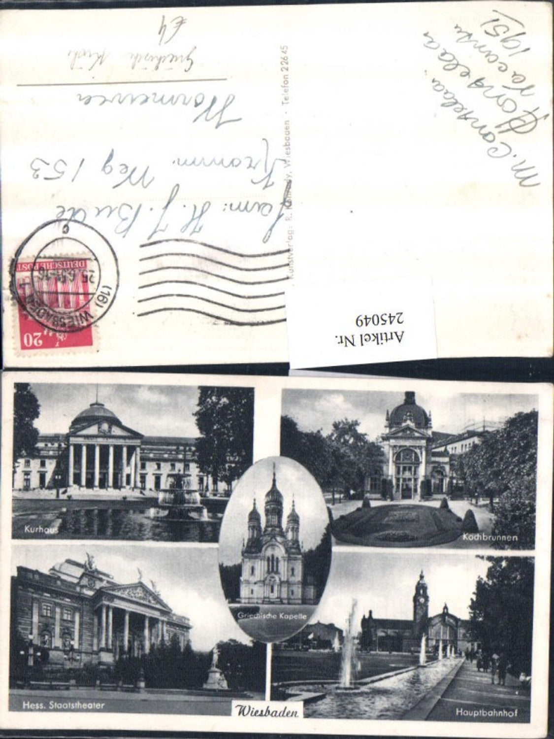 245049,Wiesbaden Griechische Kirche Kochbrunnen Hauptbahnhof Kurhaus Staatstheater Mehrbildkarte