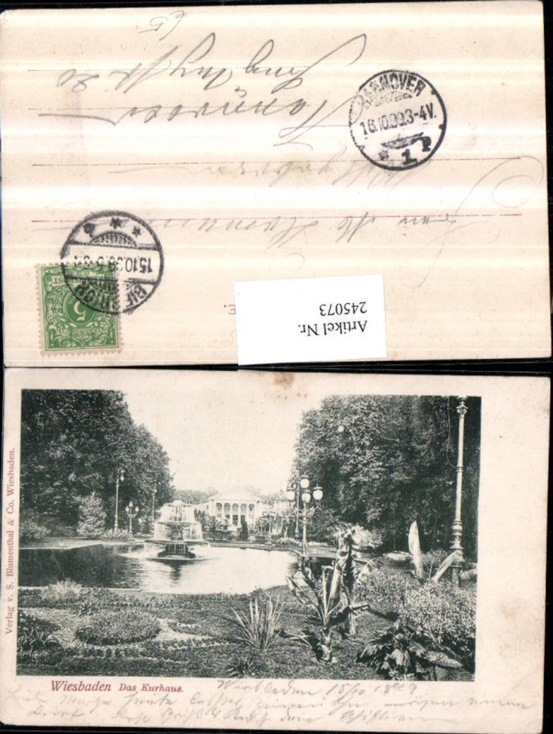 245073,Wiesbaden Das Kurhaus m. Garten Brunnen