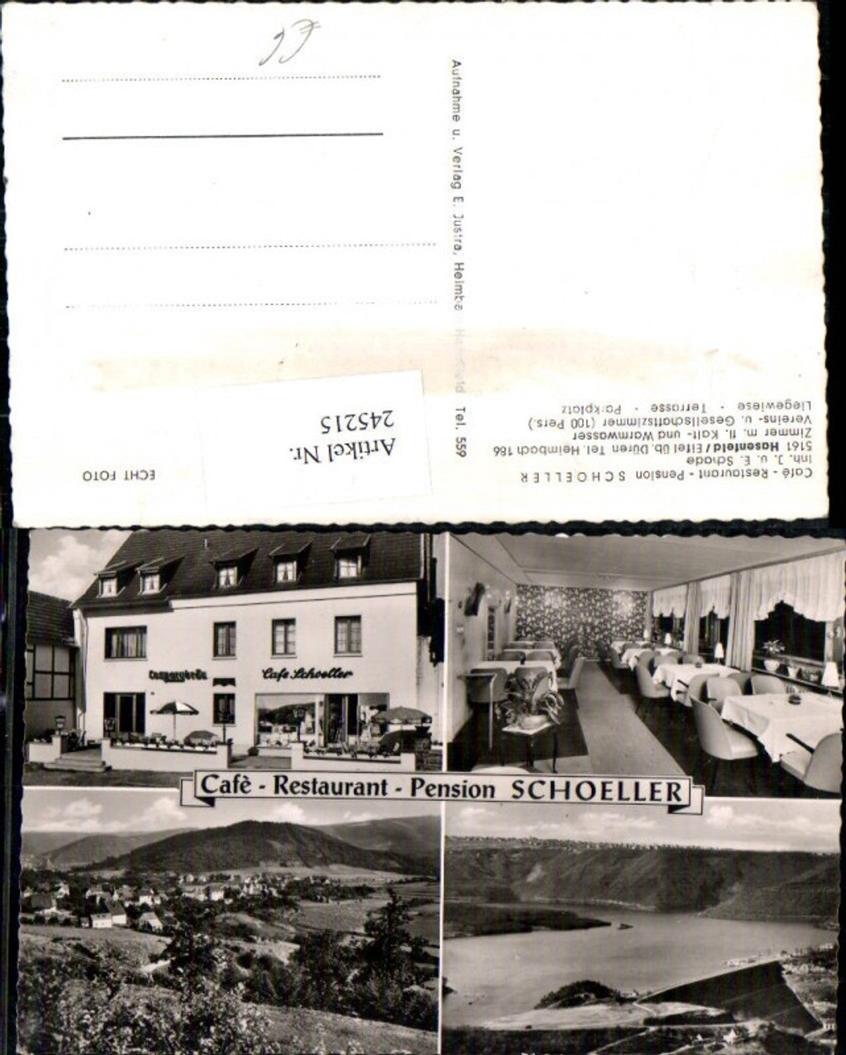 245215,Hasenfeld in d. Eifel Cafe Restaurant Pension Schoeller Mehrbildkarte