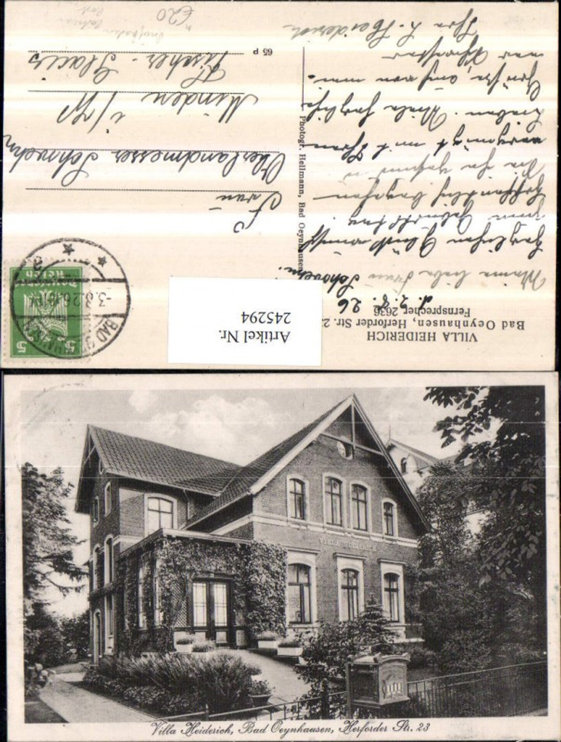 245294,Bad Oeynhausen Herforder Straße 23 Villa Heiderich Briefkasten Postwesen Post