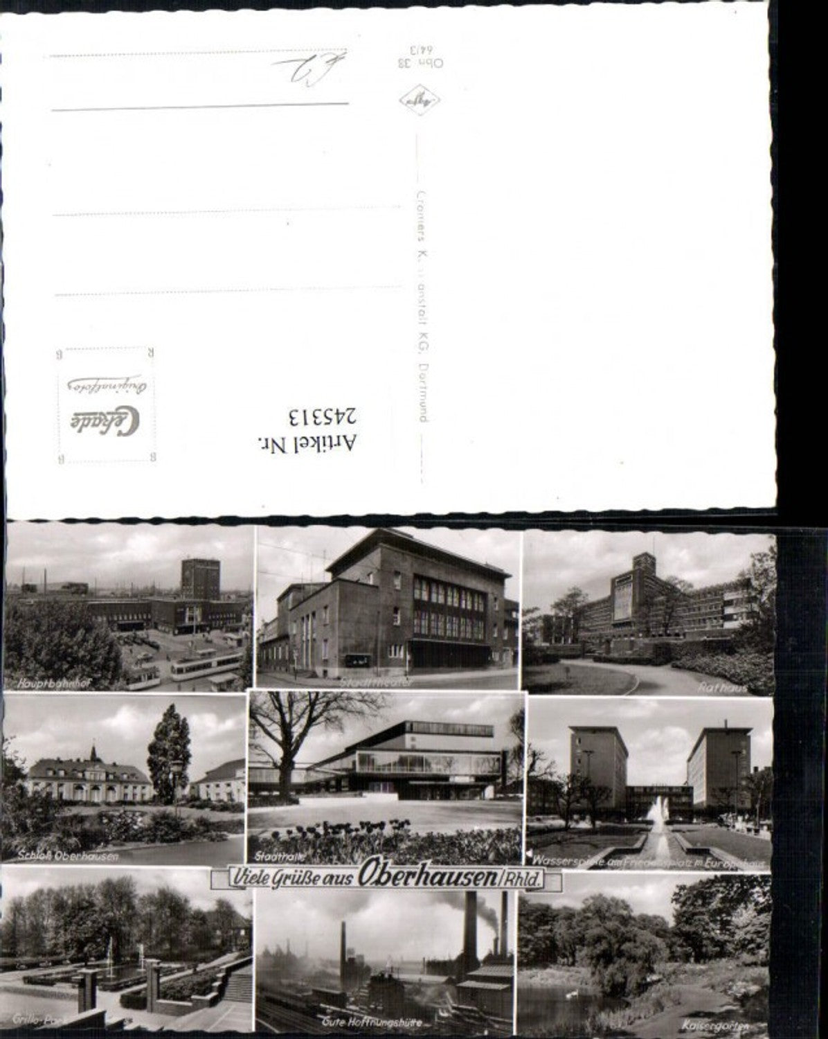 245313,Oberhausen Rheinland Rathaus Stadttheater Hauptbahnhof Schloss Kaisergarten Europahaus Mehrbildkarte