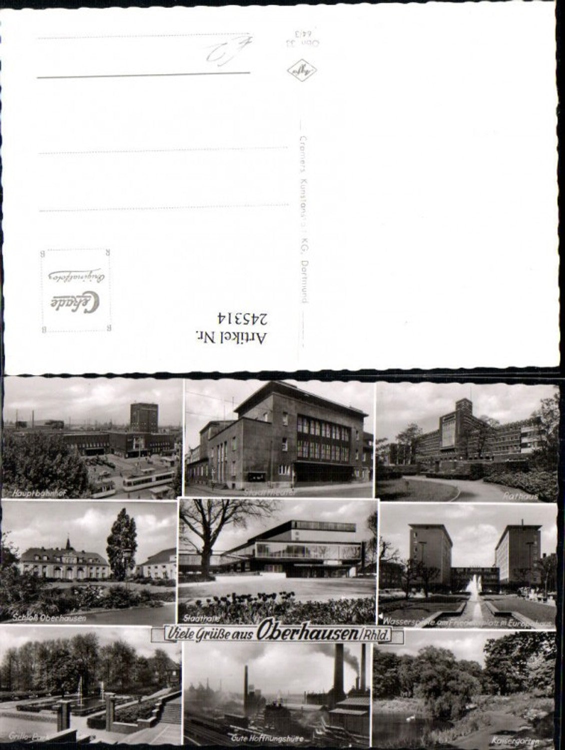 245314,Oberhausen Rheinland Rathaus Stadttheater Hauptbahnhof Schloss Kaisergarten Europahaus Mehrbildkarte