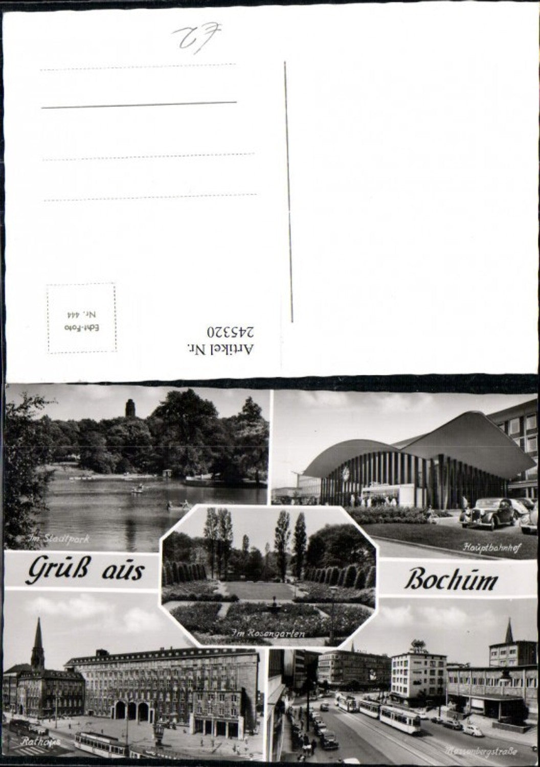 245320,Gruß aus Bochum Hauptbahnhof Stadtpark Rosengarten Rathaus Massenbergstraße Mehrbildkarte