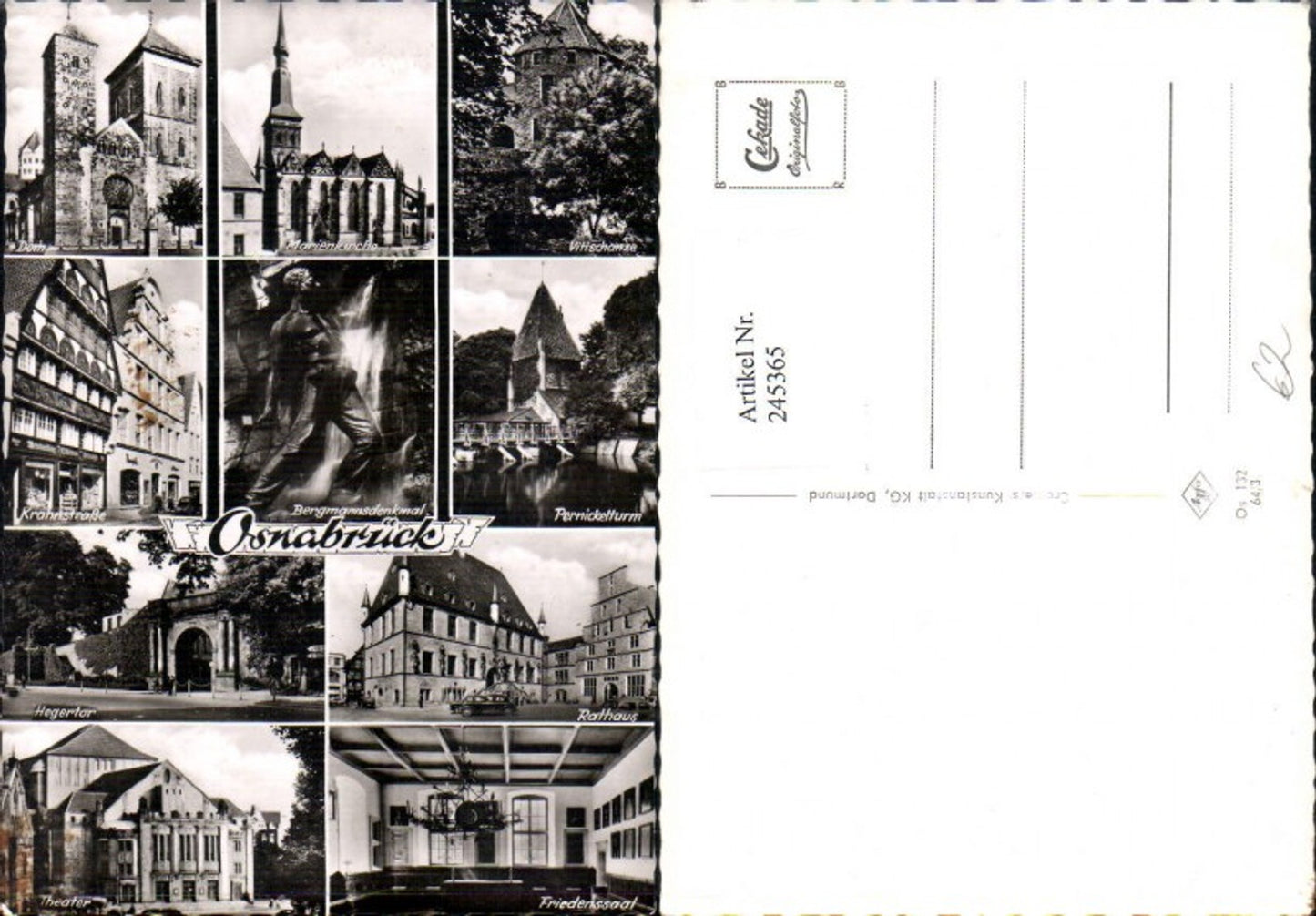 245365,Osnabrück Dom Kirche Hegertor Theater Rathaus Bergmannsdenkmal Vitischanze Pernickelturm Mehrbildkarte
