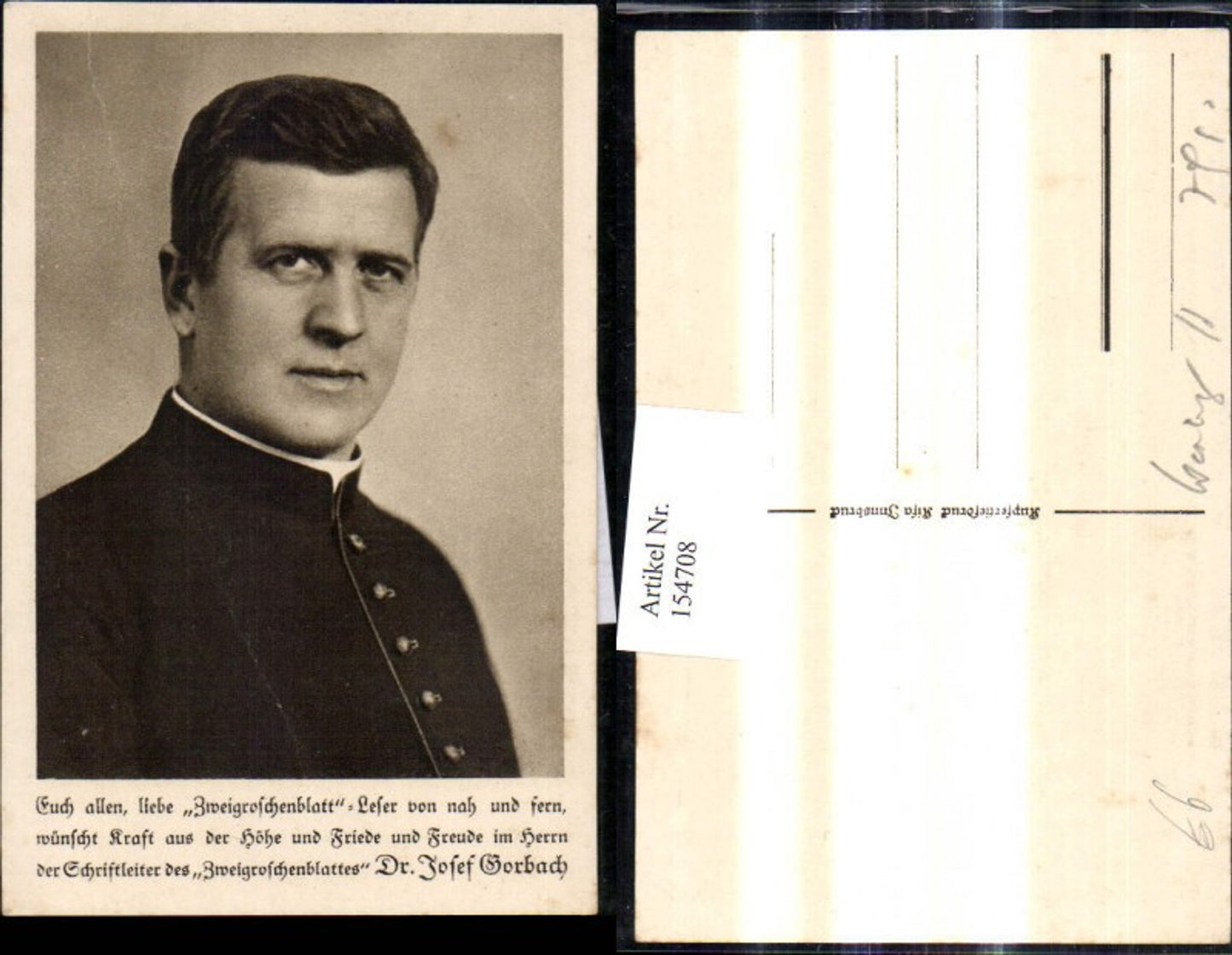 154708,Dr. Josel Gorbach Religion Zweigroschenblatt Schriftleiter