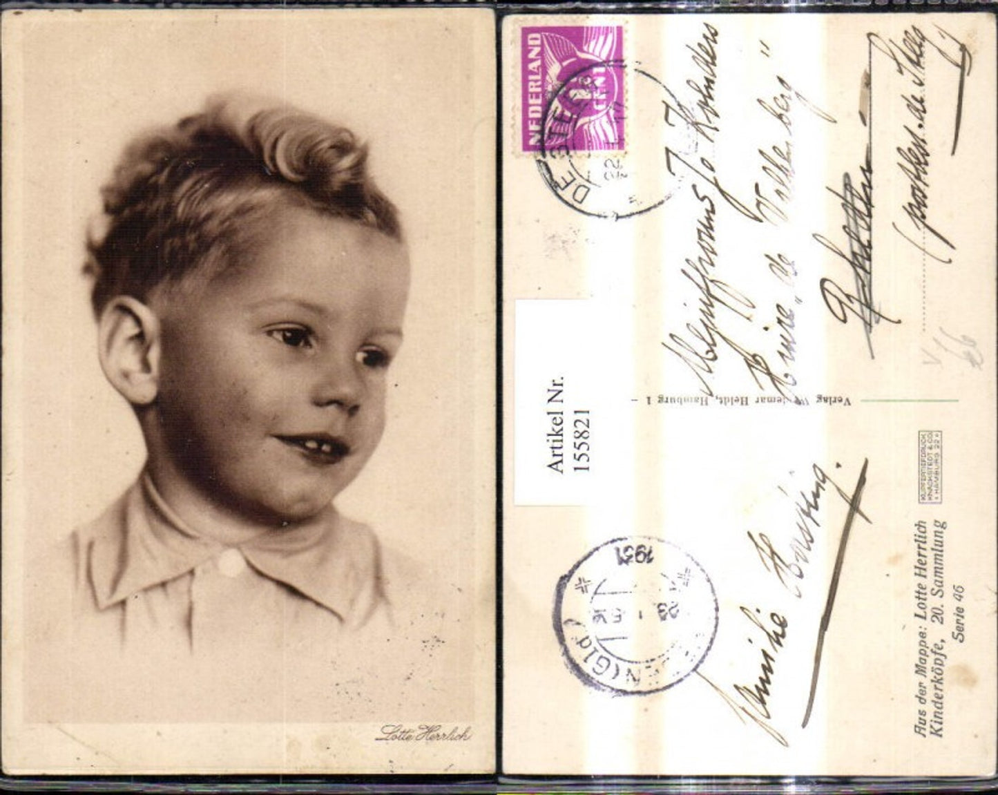155821,Künstler Ak Lotte Herrlich Serie 46/20 Bub Junge Kinderköpfe Portrait