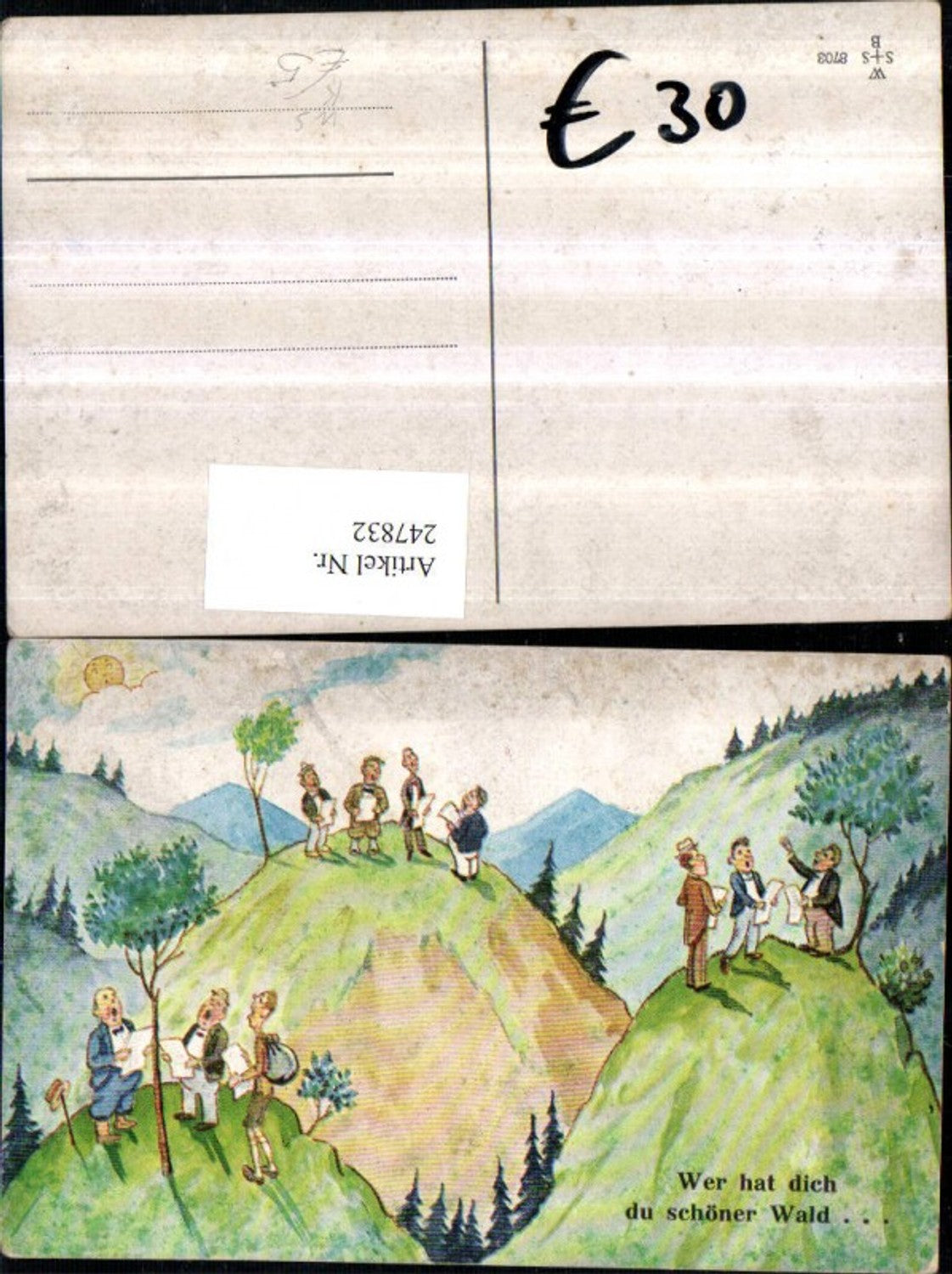 247832,Künstler AK Willi Scheuermann John Wills Wer hat dich du schöner Wald Personen singen auf Hügeln