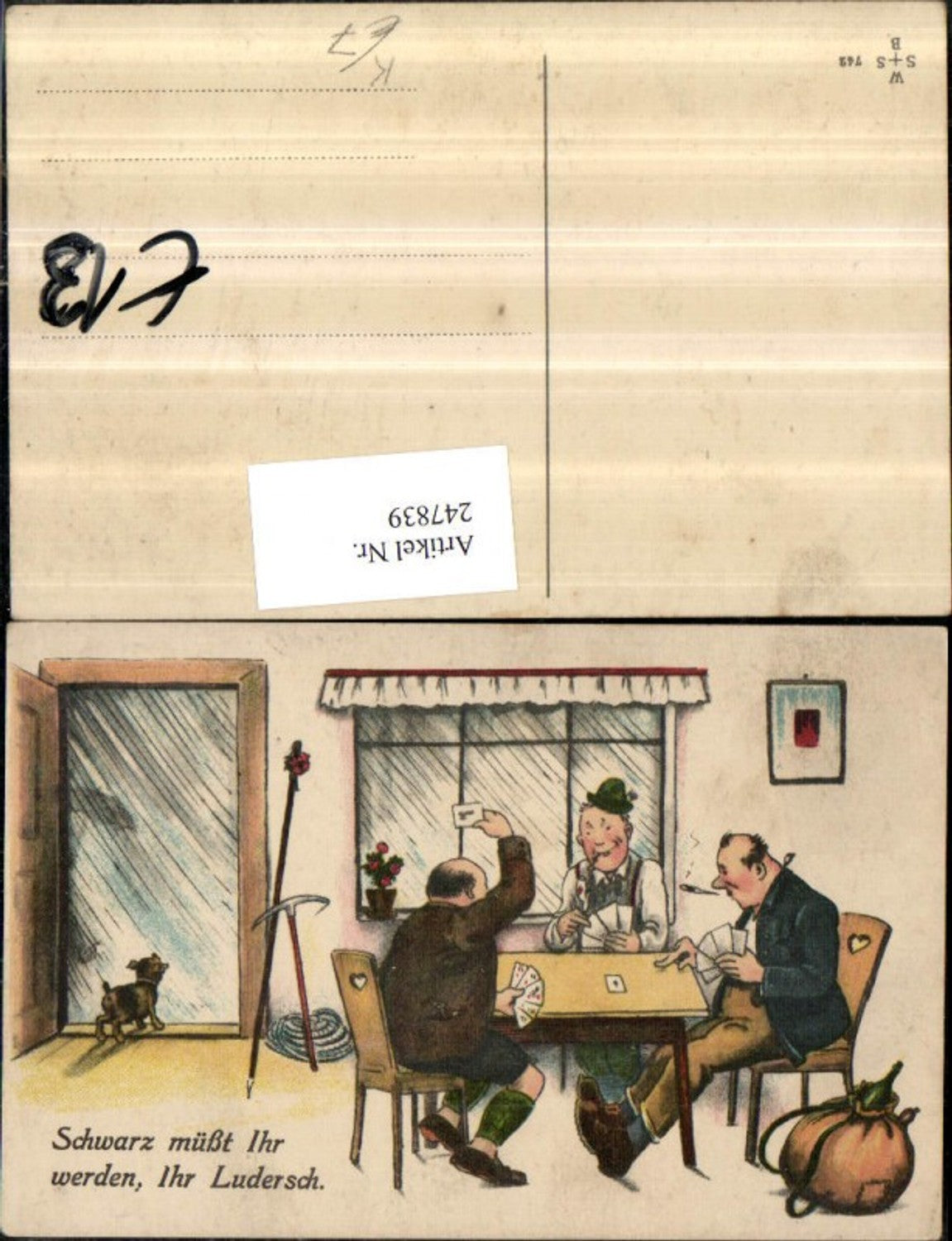 247839,Künstler AK Willi Scheuermann John Wills Schwarz müsst ihr werden ihr Ludersch Männer b. Karten spielen