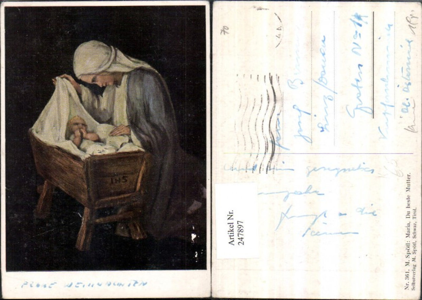 247897,Künstler AK M. Spötl 361 Maria du beste Mutter Jesuskind Krippe