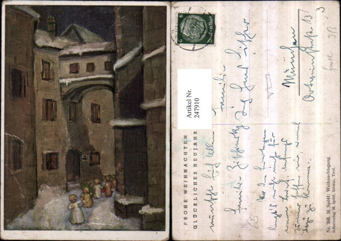 247910,Künstler AK M. Spötl 360 Weihnachtsgang Dorf Kinder Kerze