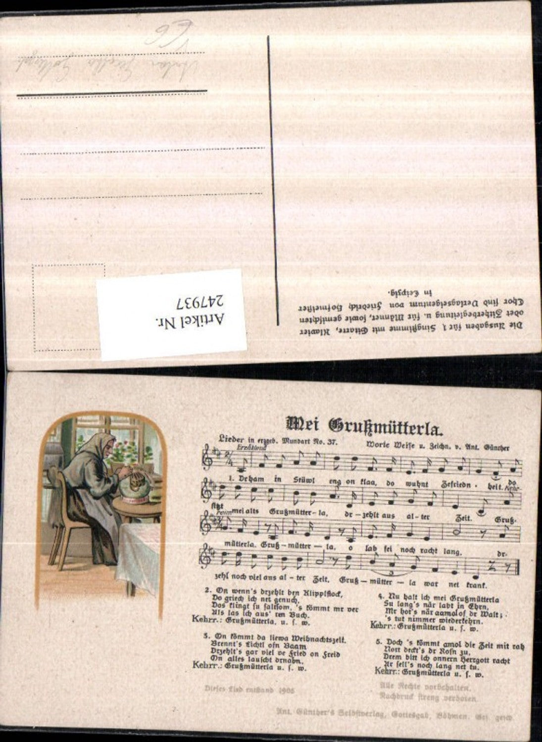 247937,Künstler AK Anton Günther Gottesgab Mei Grußmütterla Lied Liedkarte