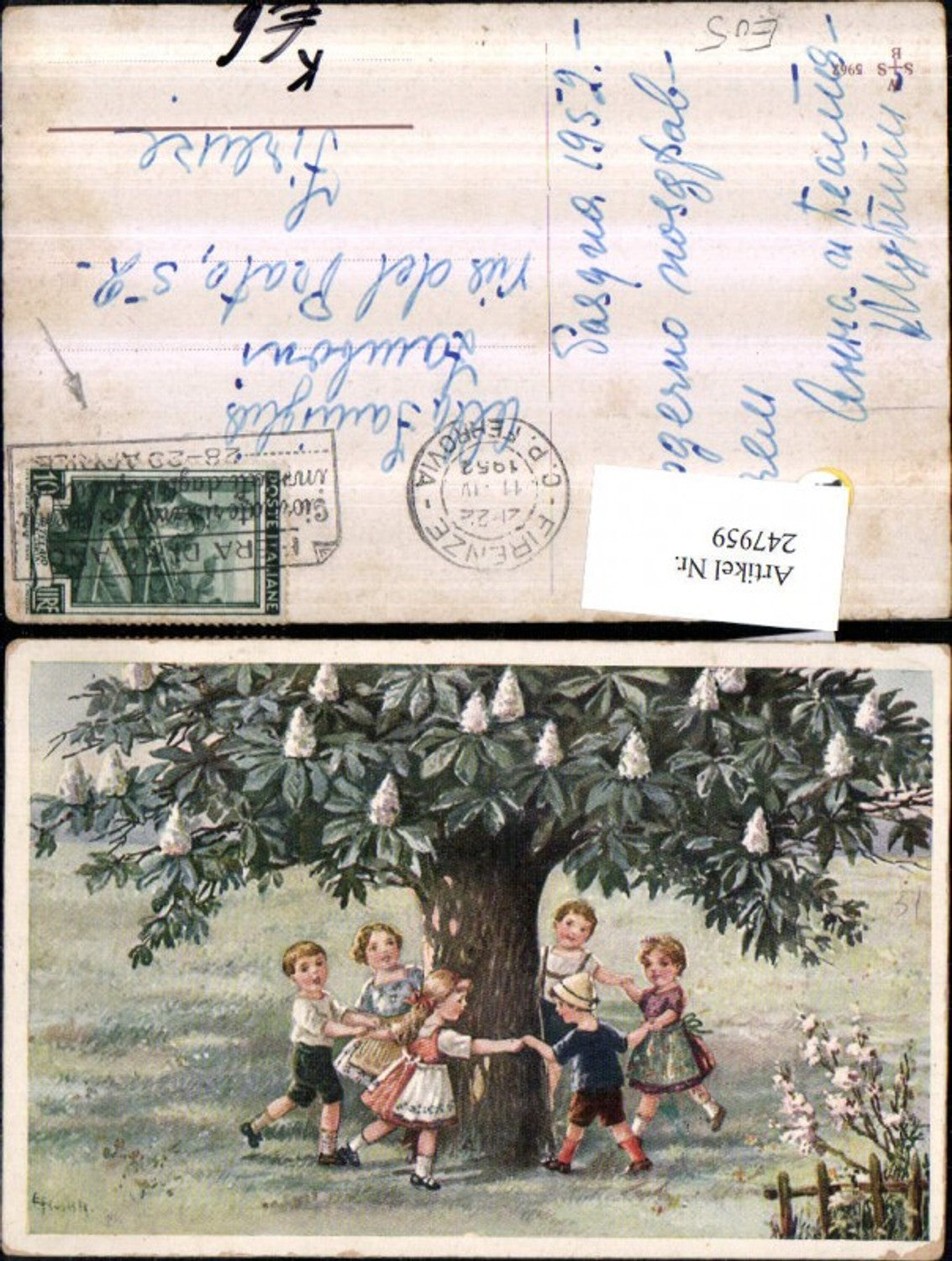 247959, Artist AK Frank Elly Children b. Ring dance around a tree