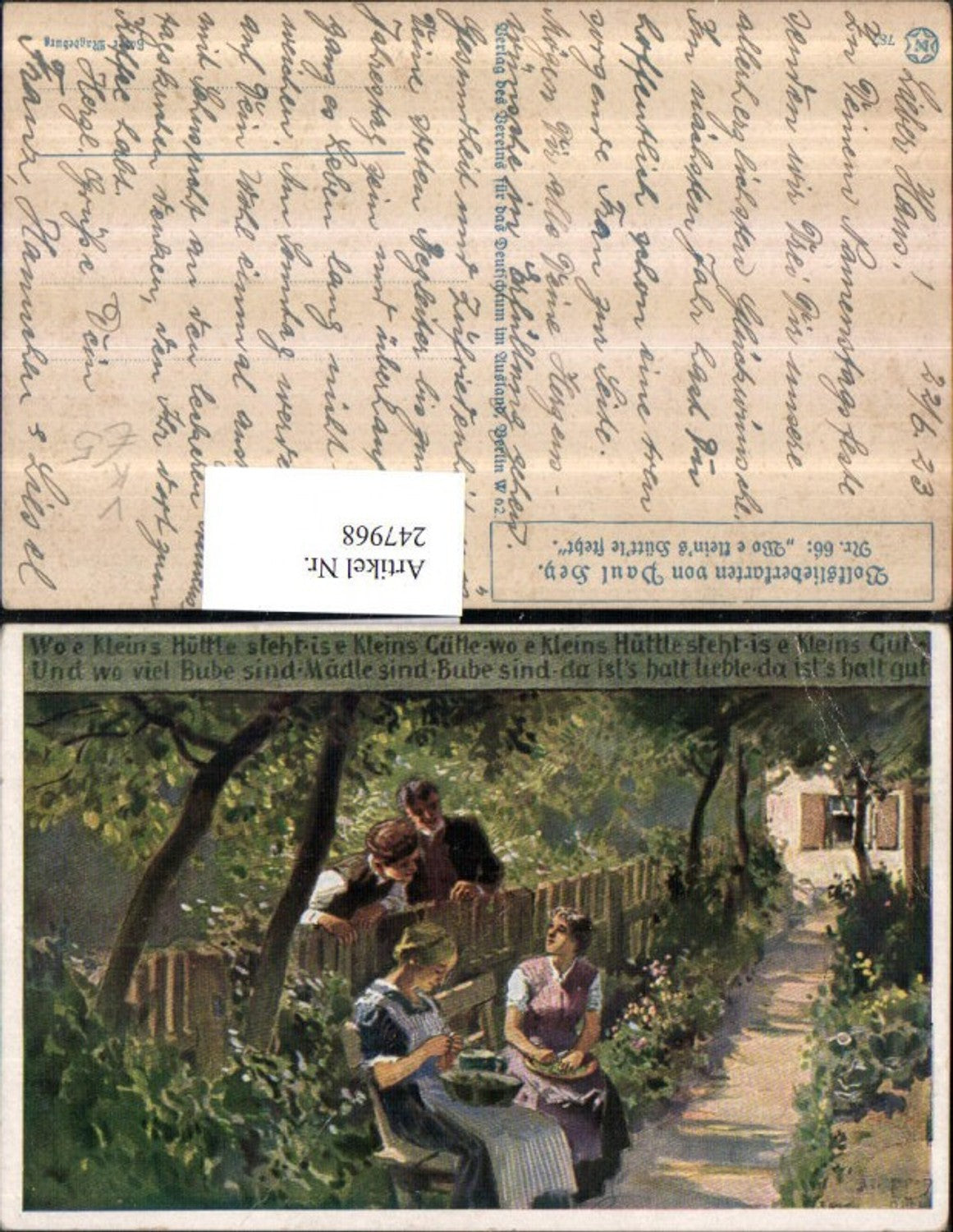 247968, Artist AK Paul Hey Where a small hut stands Women b. Peeling Men Fence pub Association fd Germanness in