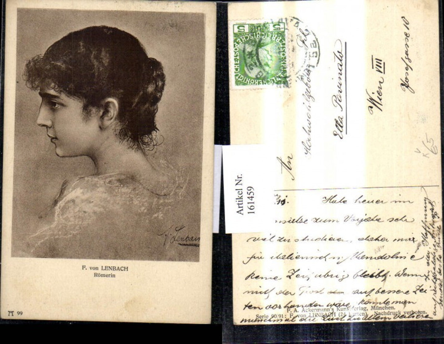 161459,Künstler Ak F. v. Lenbach Römerin Frau Portrait pub F. A. Ackermann 90/91