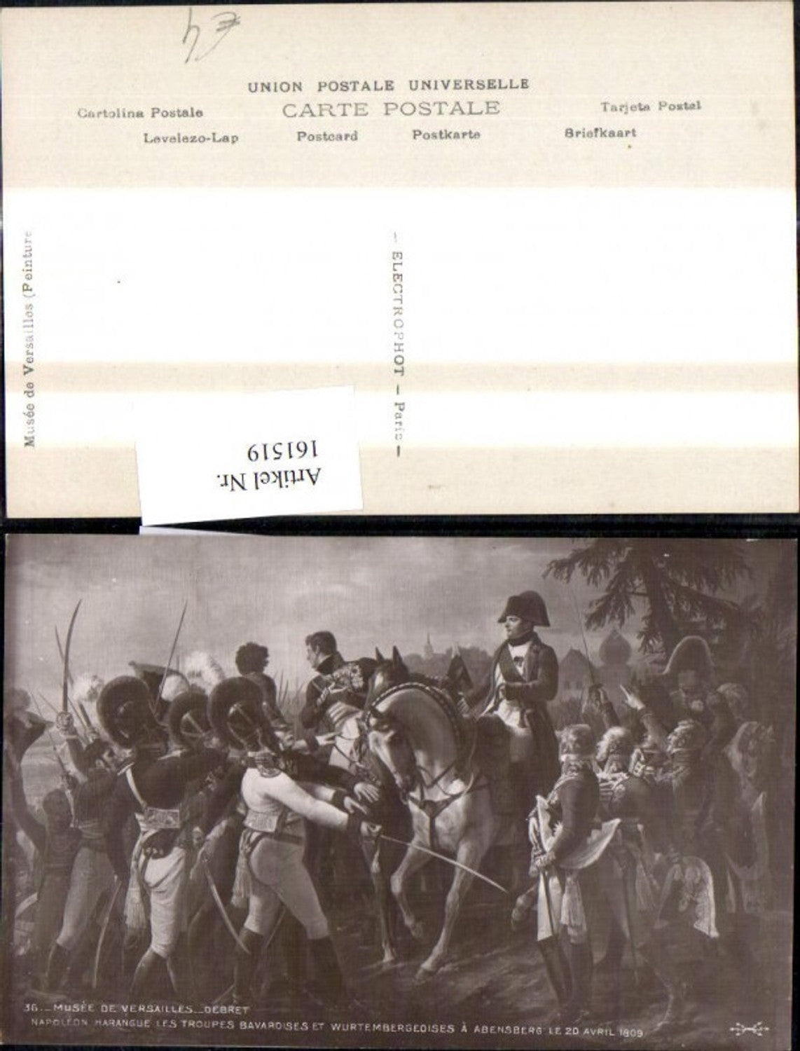 161519, Artist Ak Napoleon Harangue les Troupes Bavarosies et Wurtembergeoises a Abensberg 1809