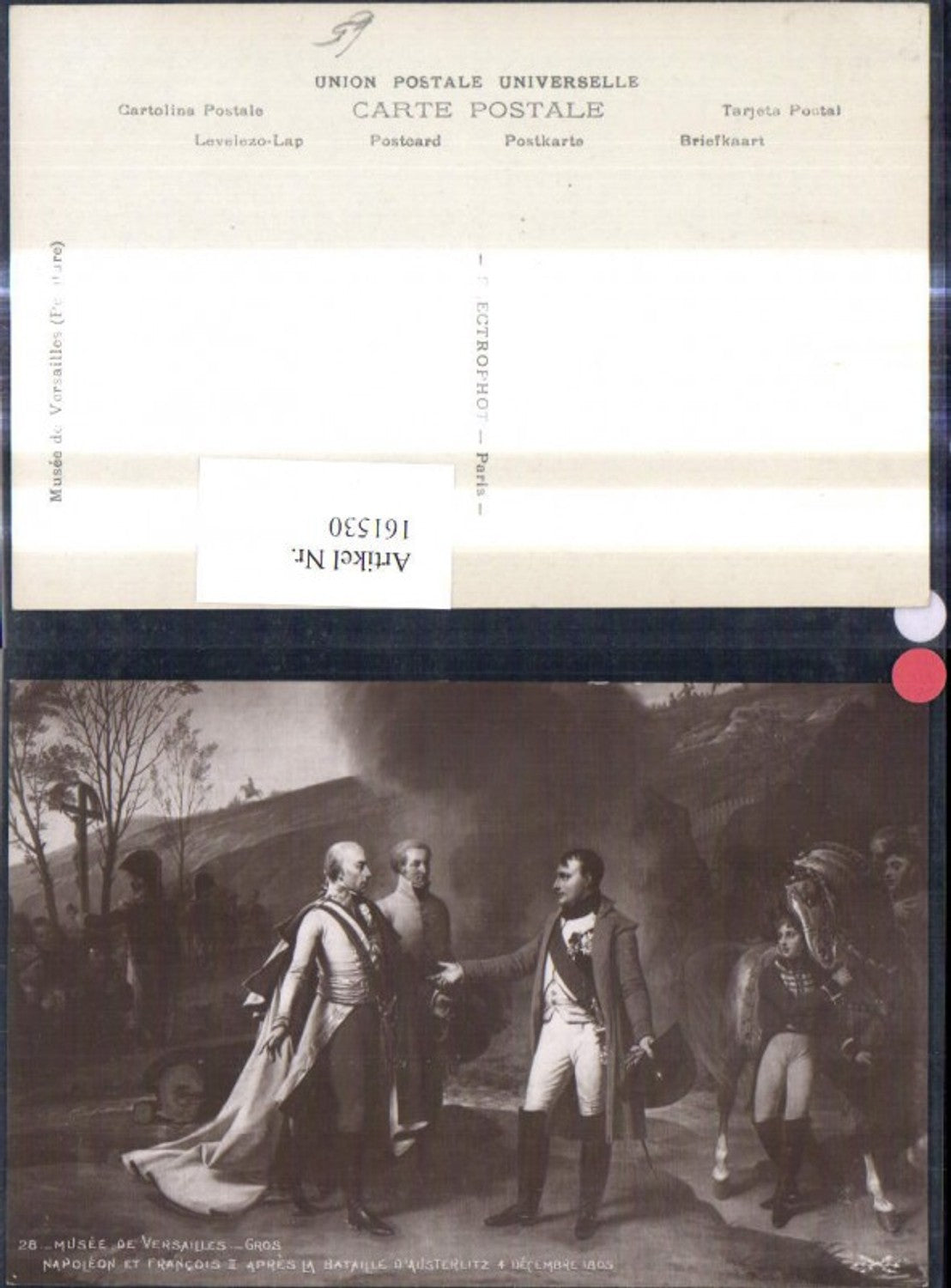 161530,Artist Postcard Gros Napoleon et Francois II apres la Bataille d Austerlitz 1805