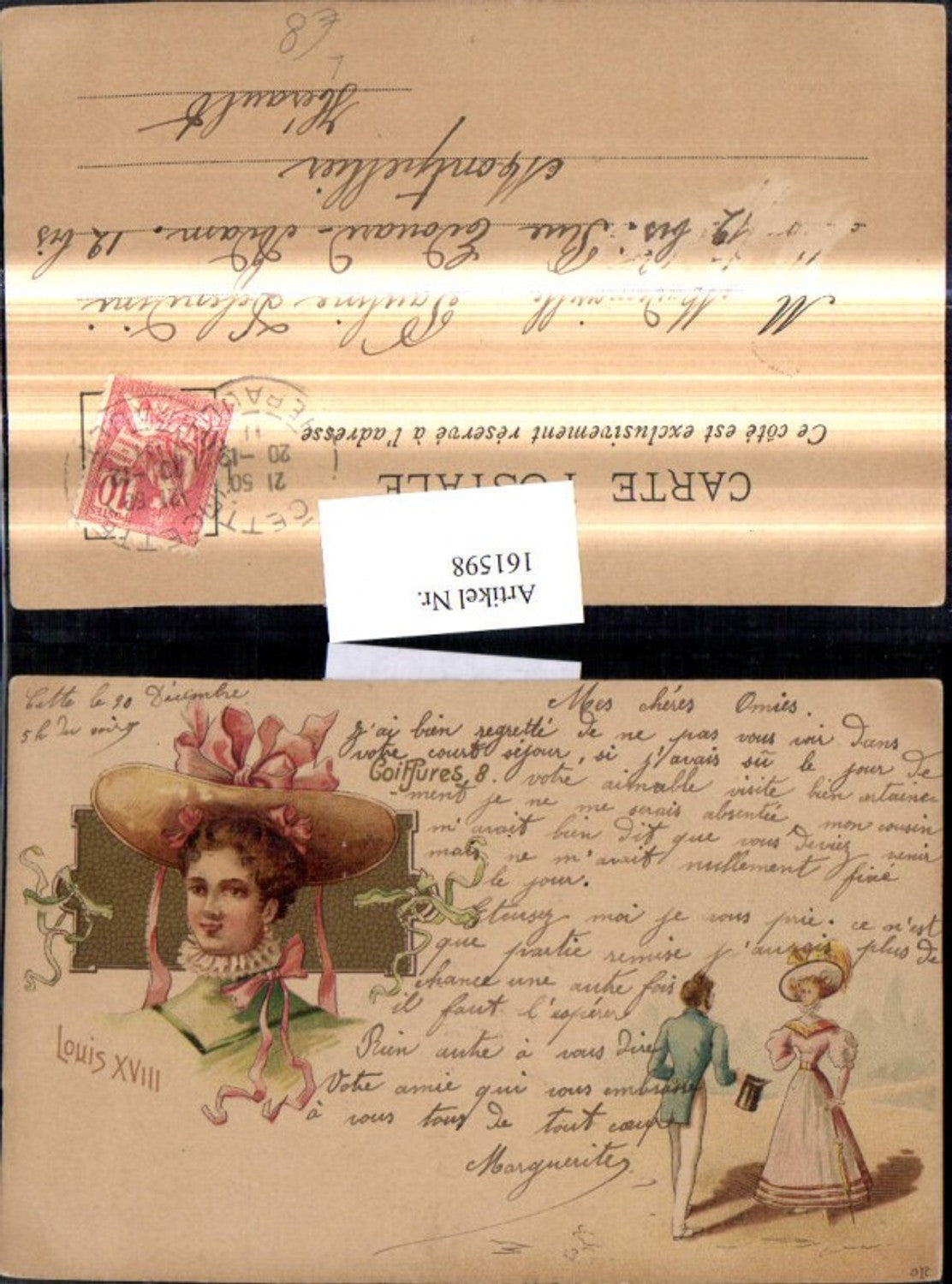 161598,Künstler Litho Frau Mann Hut Hutmode Mode z. Zeit Louis XVIII