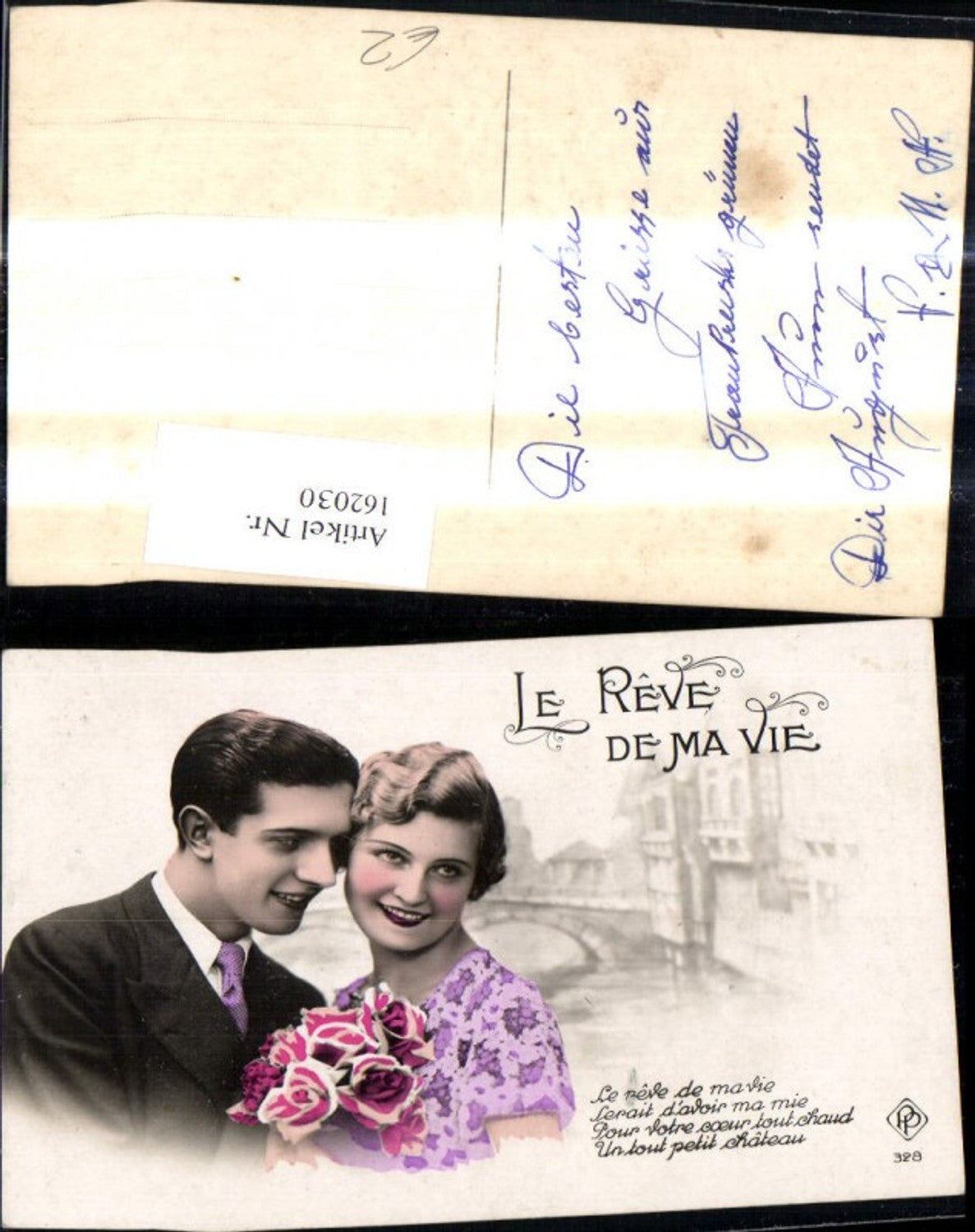 162030,Liebe Paar Le Reve de ma vie Spruch Text Blumen Rosen Strauß