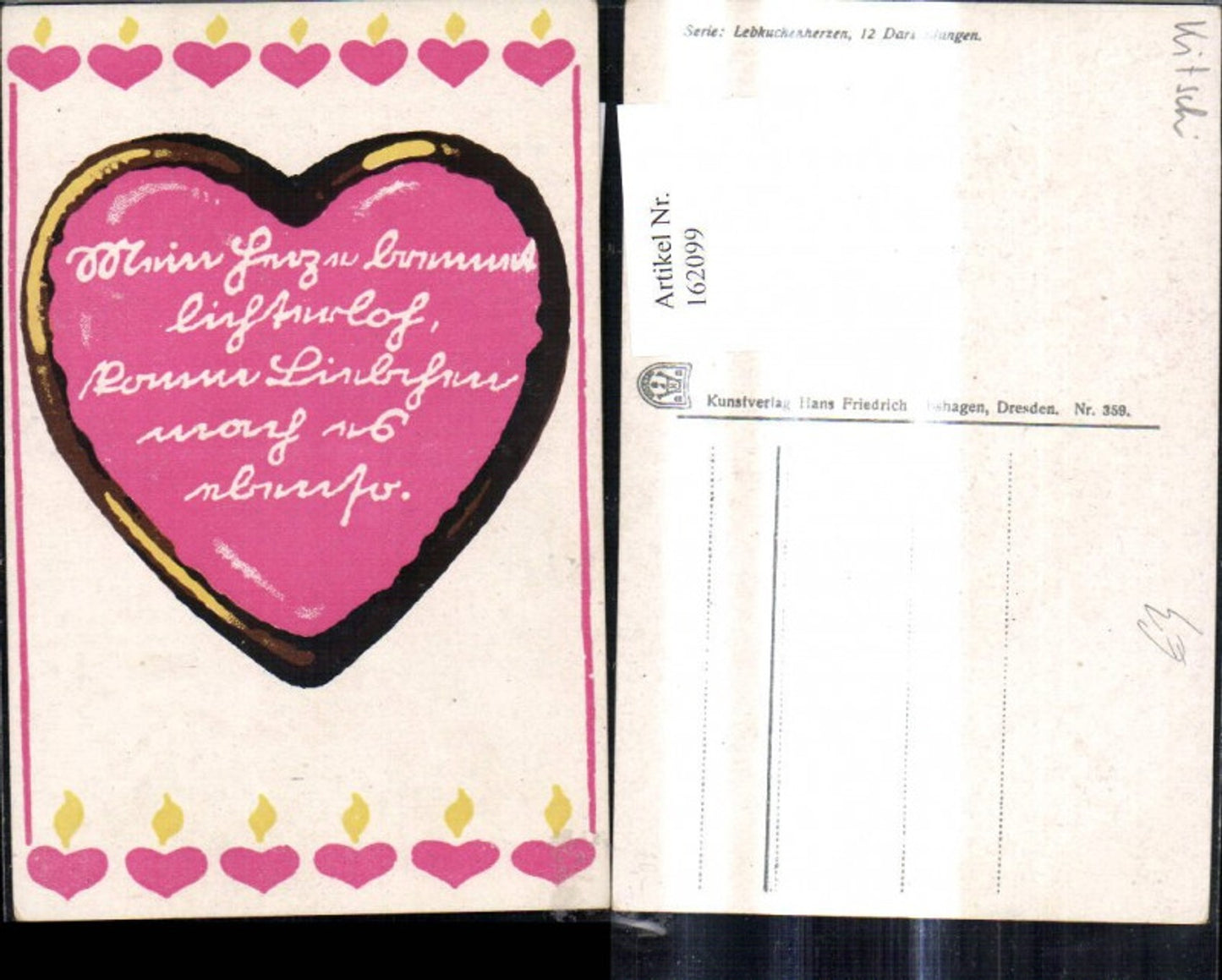 162099,Künstler Ak Lebkuchenherzen Herz Herzen Liebe Spruch Text