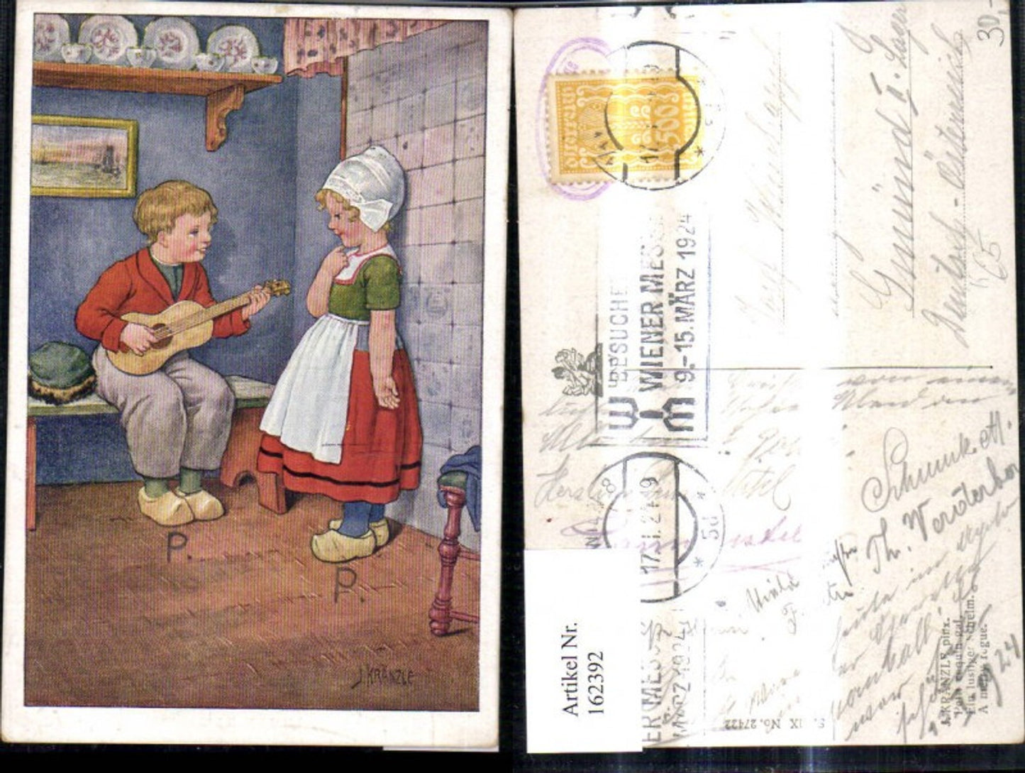162392,Künstler Ak J. Kränzle Kinder Holland Volkstypen Tracht Gitarre Holzschuhe