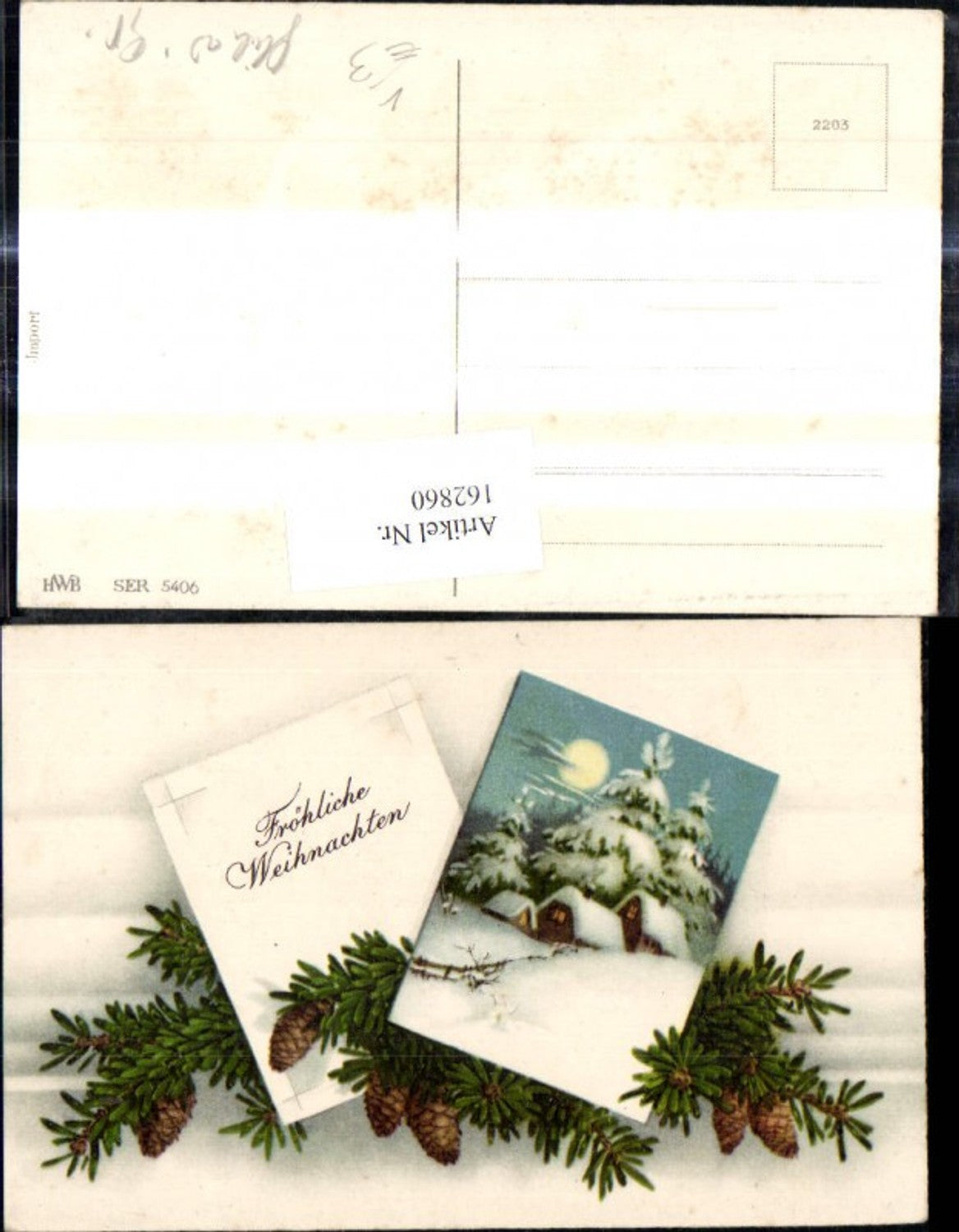 162860, Christmas Winter Village Fir Branches Cones Passepartout pub HWB 5406