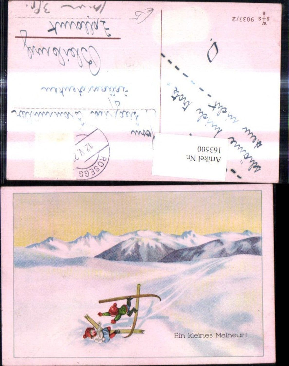 163500,Künstler Ak Kinder Sturz b. Schi Skifahren Ein kleines Malheur Scherz Humor